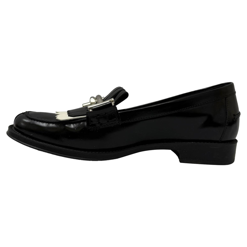 Women's Tod's Gommino Fringe Double T Loafers in Black Leather