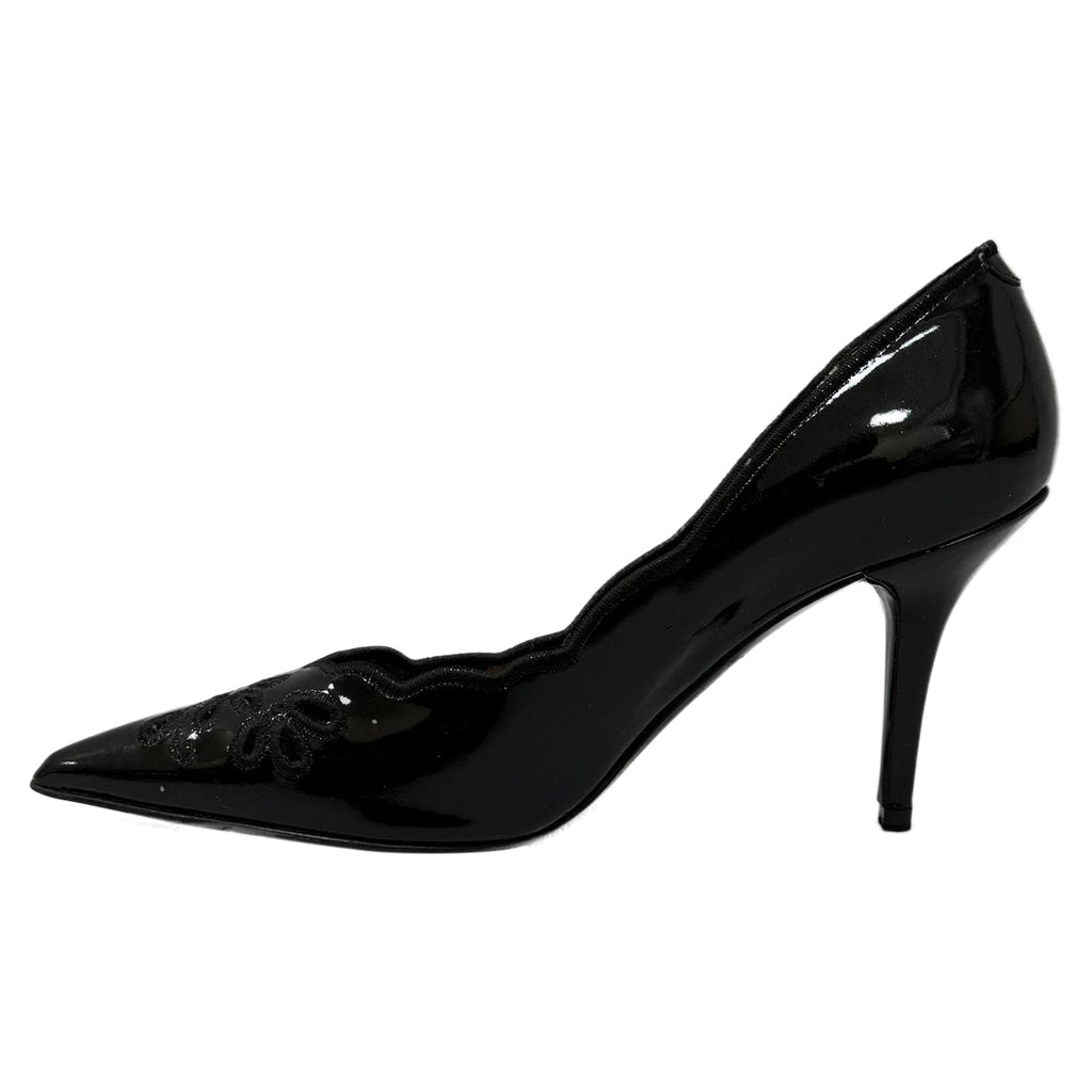 Women's Dolce & Gabbana Floral Cut Pointed Pumps in Black Patent Leather