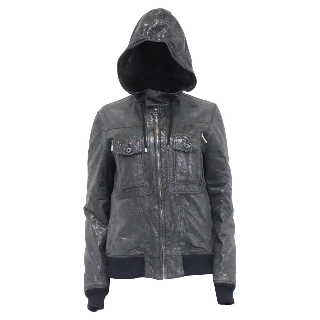 Dior Zipped Hooded Bomber Jacket in Black Leather