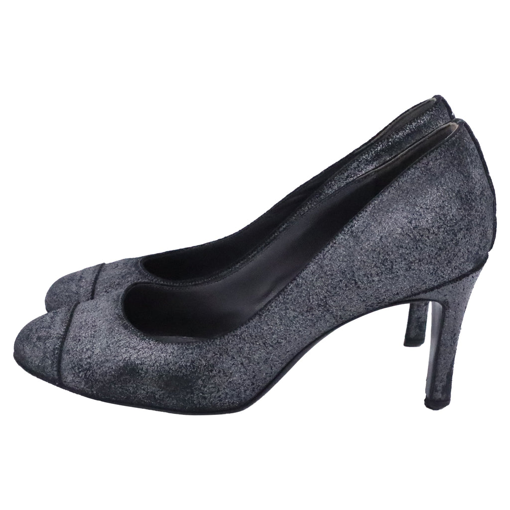 Women's Chanel CC Distressed Accent Pumps in Grey Suede