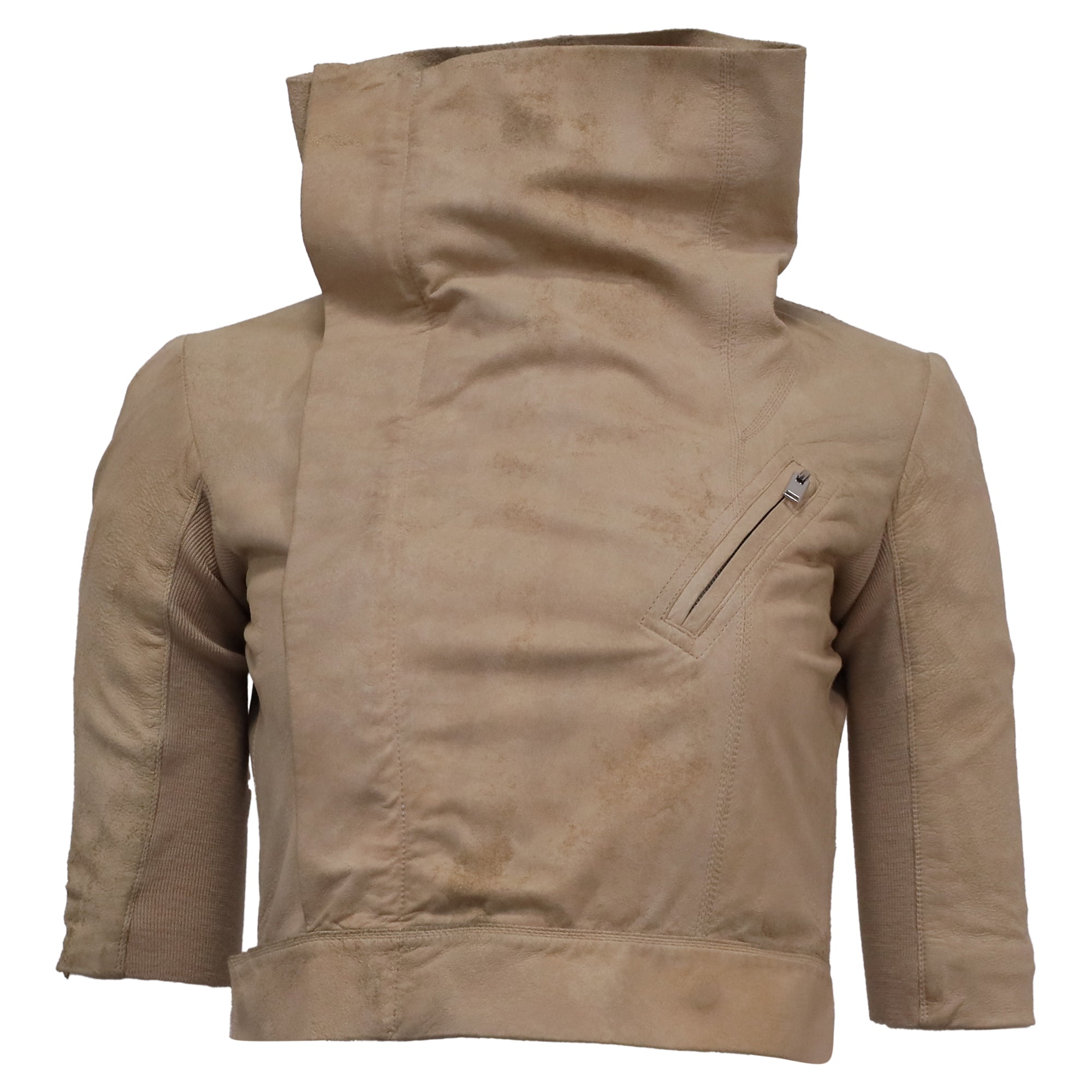 Rick Owens Half Sleeve Cropped Jacket in Beige Lamb Leather