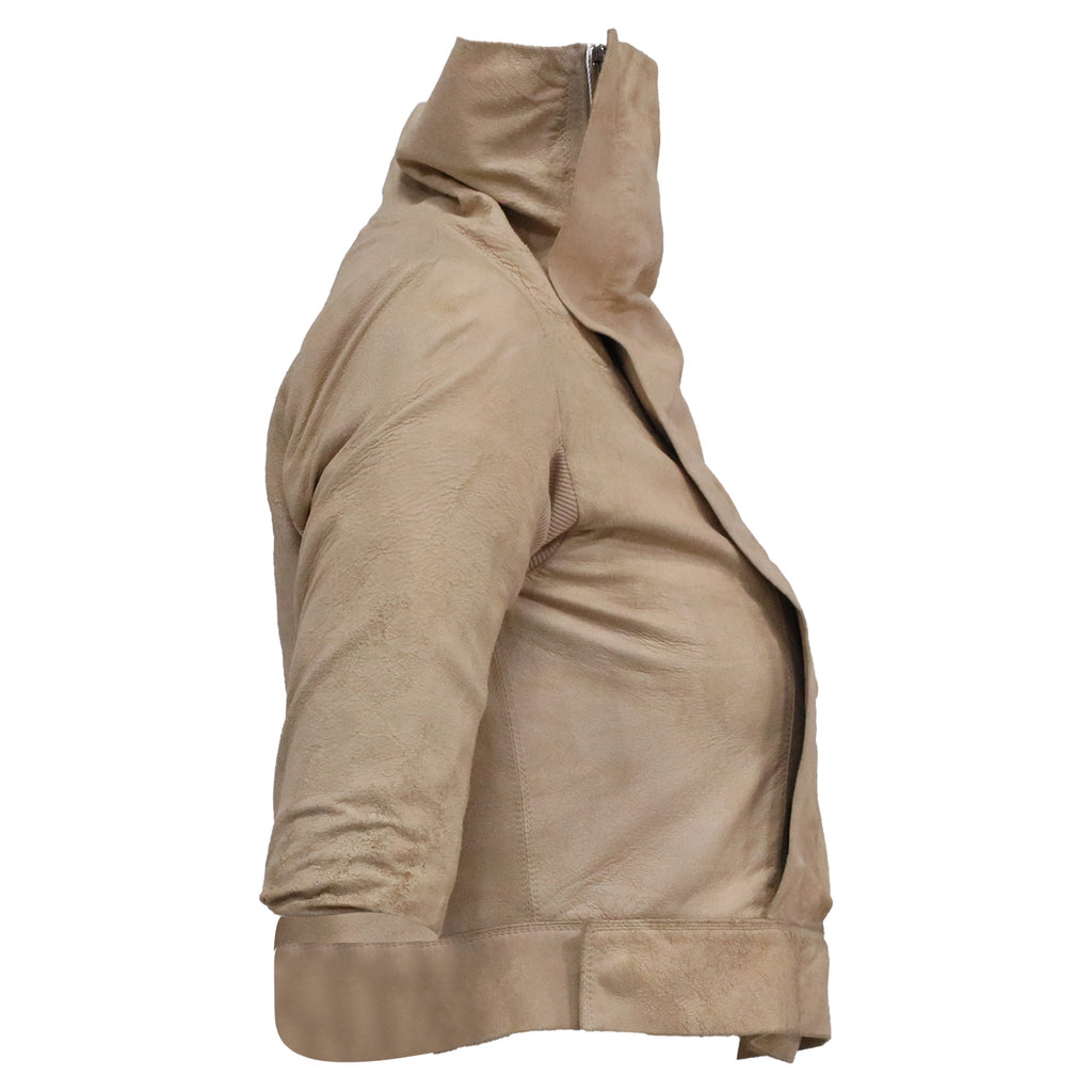 Rick Owens Half Sleeve Cropped Jacket in Beige Lamb Leather