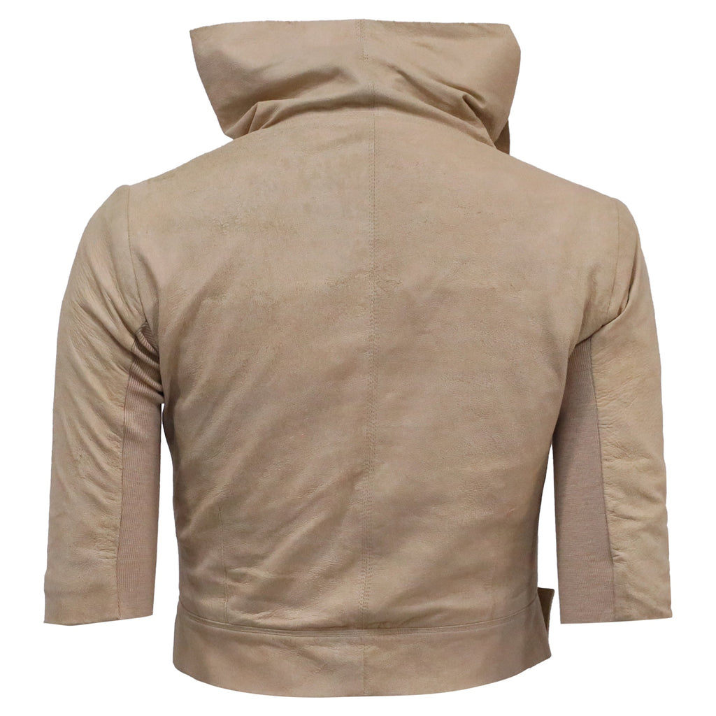 Rick Owens Half Sleeve Cropped Jacket in Beige Lamb Leather
