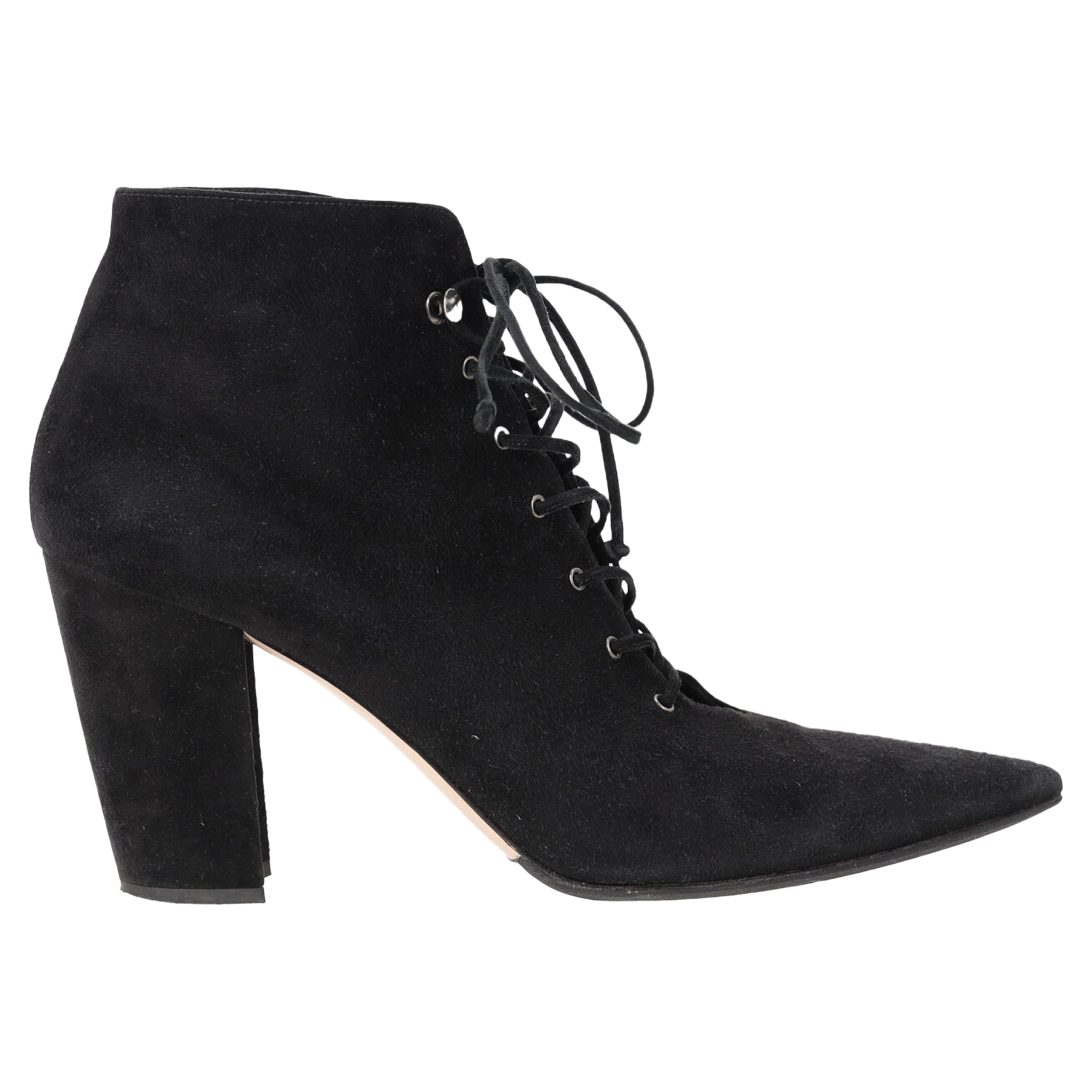 Women's Miu Miu Lace Up Ankle Boots in Black Suede