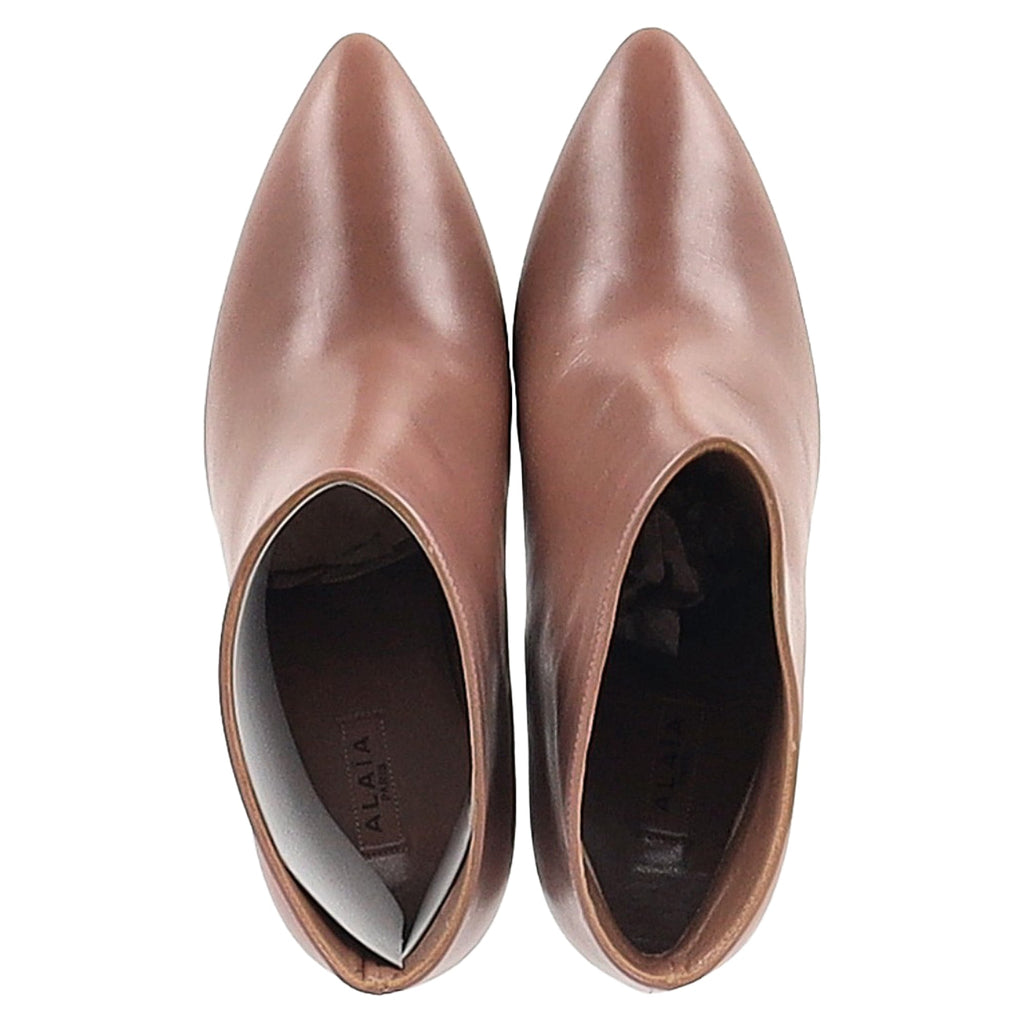 Alaia Pointed Ankle Boots in Brown Leather
