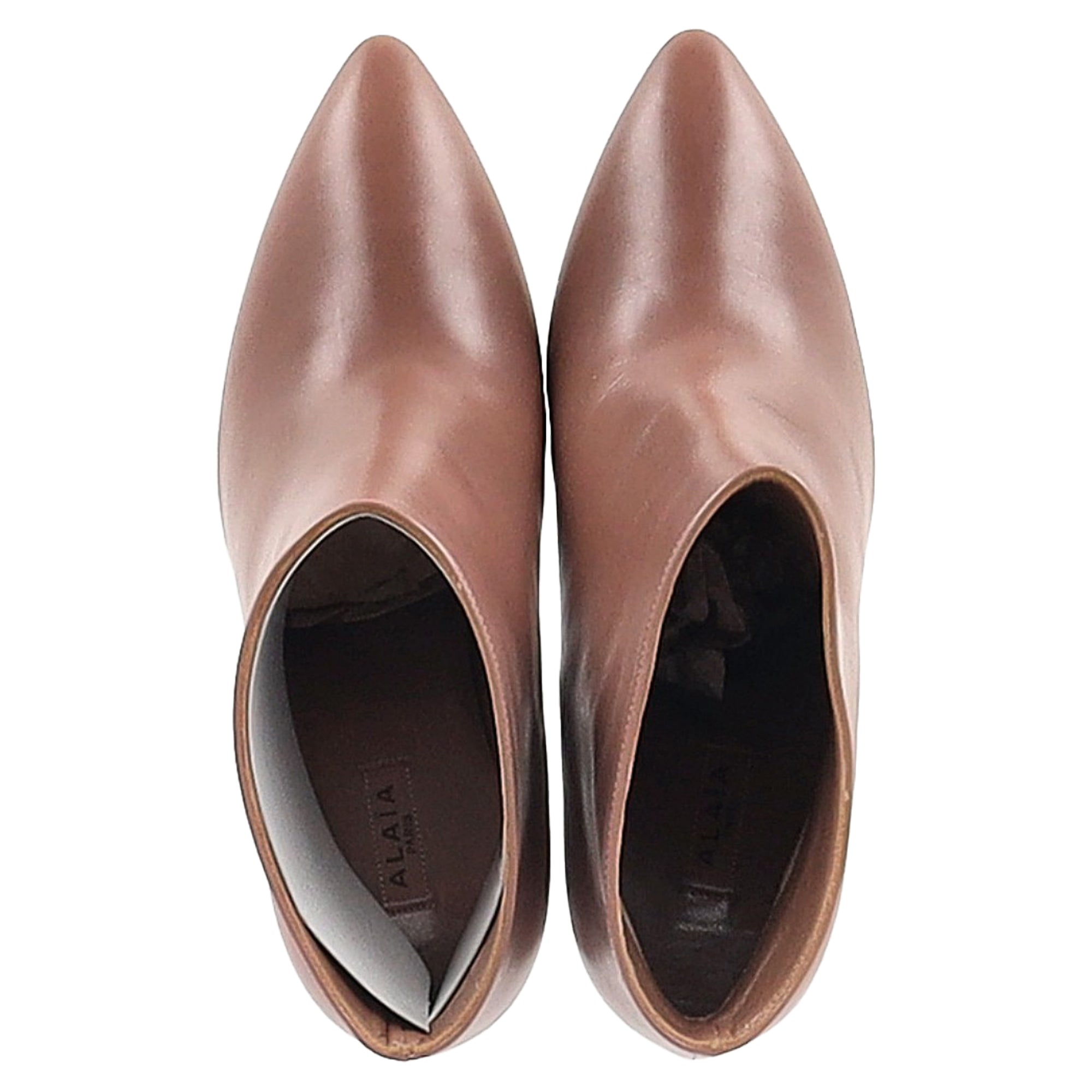 Alaia Pointed Ankle Boots in Brown Leather