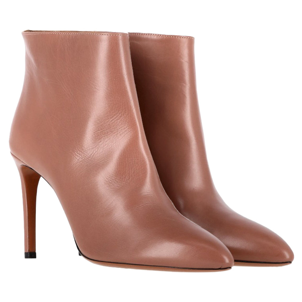 Alaia Pointed Ankle Boots in Brown Leather