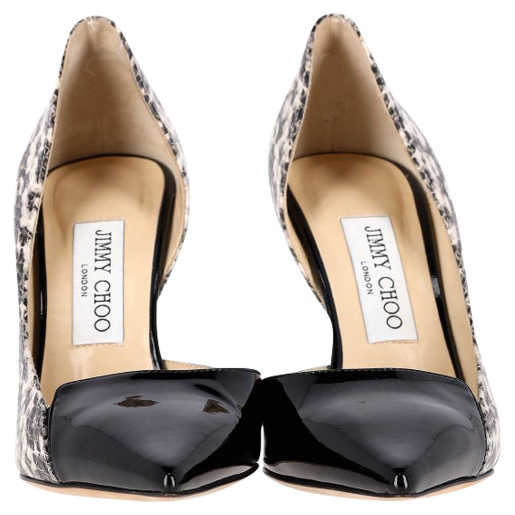 Jimmy Choo Snake-Embossed Pointed Pumps in Black Leather
