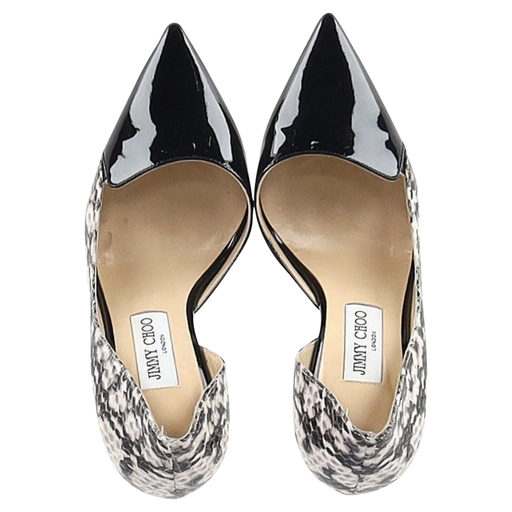 Jimmy Choo Snake-Embossed Pointed Pumps in Black Leather