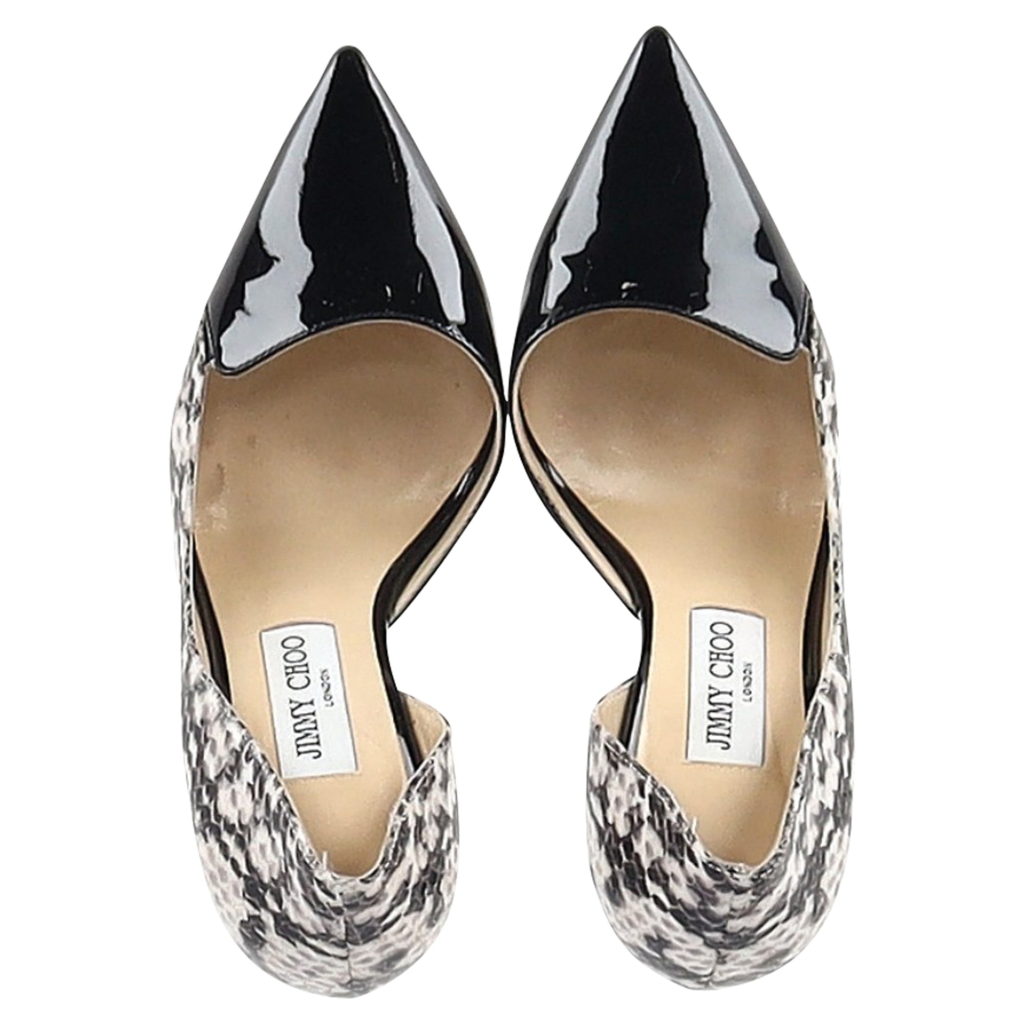 Jimmy Choo Snake-Embossed Pointed Pumps in Black Leather