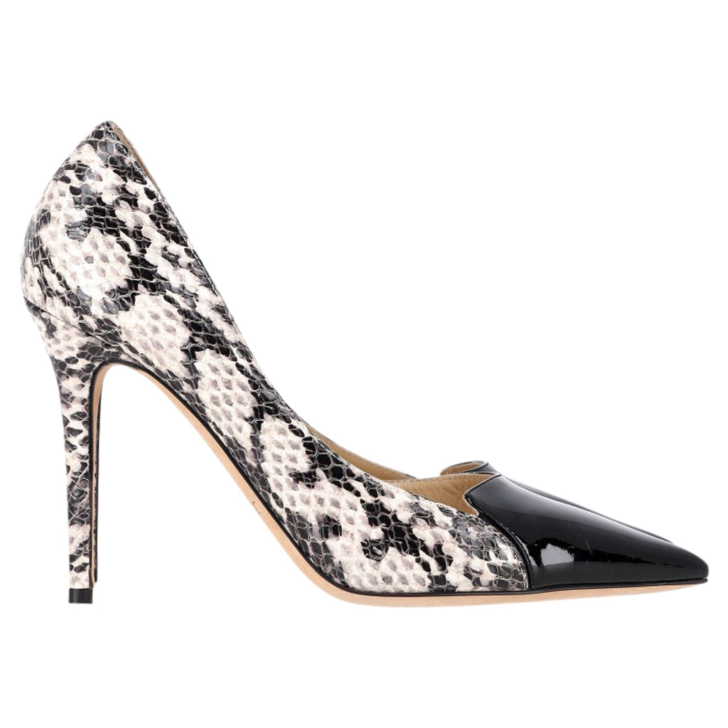 Jimmy Choo Snake-Embossed Pointed Pumps in Black Leather