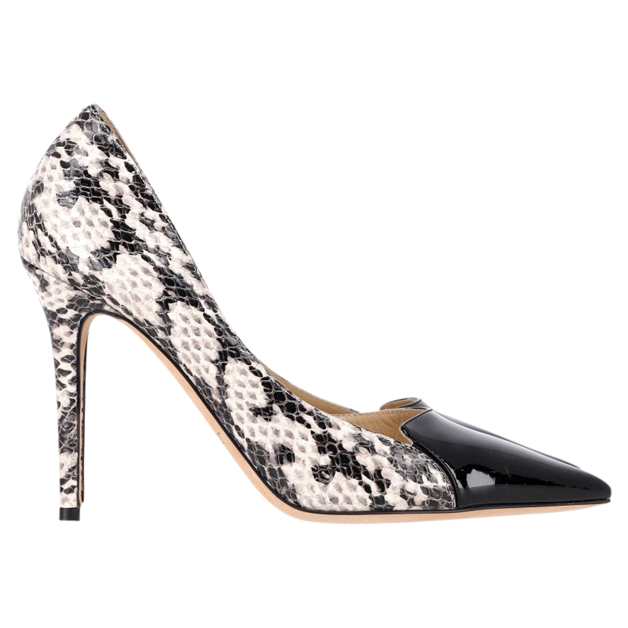 Jimmy Choo Snake-Embossed Pointed Pumps in Black Leather