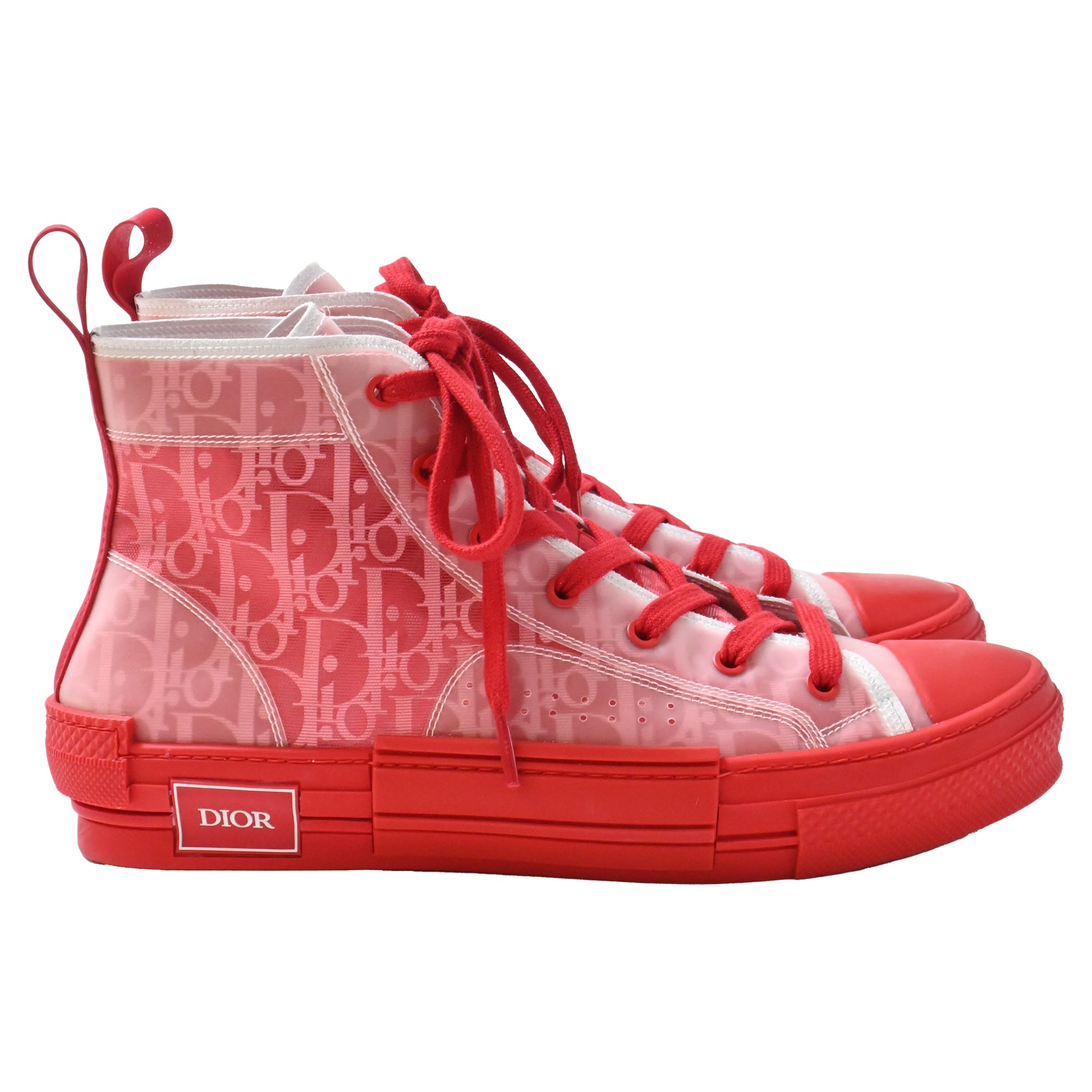 Men's Dior B23 High Top Sneakers in Red PVC