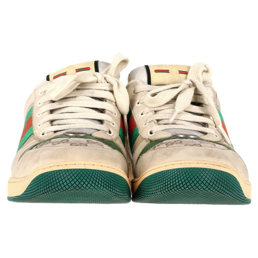 Gucci Screener Distressed Sneakers in Beige Leather and Canvas