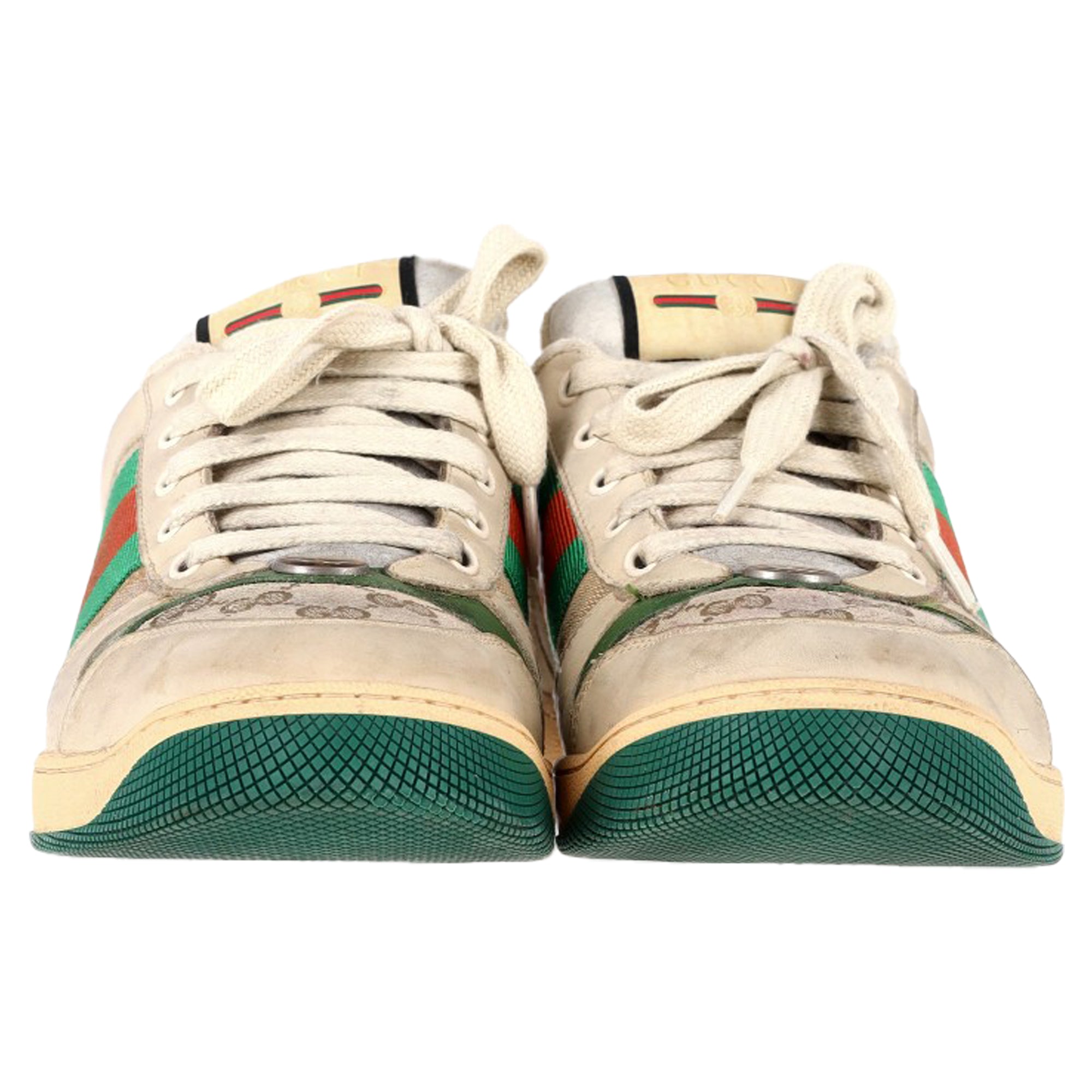 Gucci Screener Distressed Sneakers in Beige Leather and Canvas