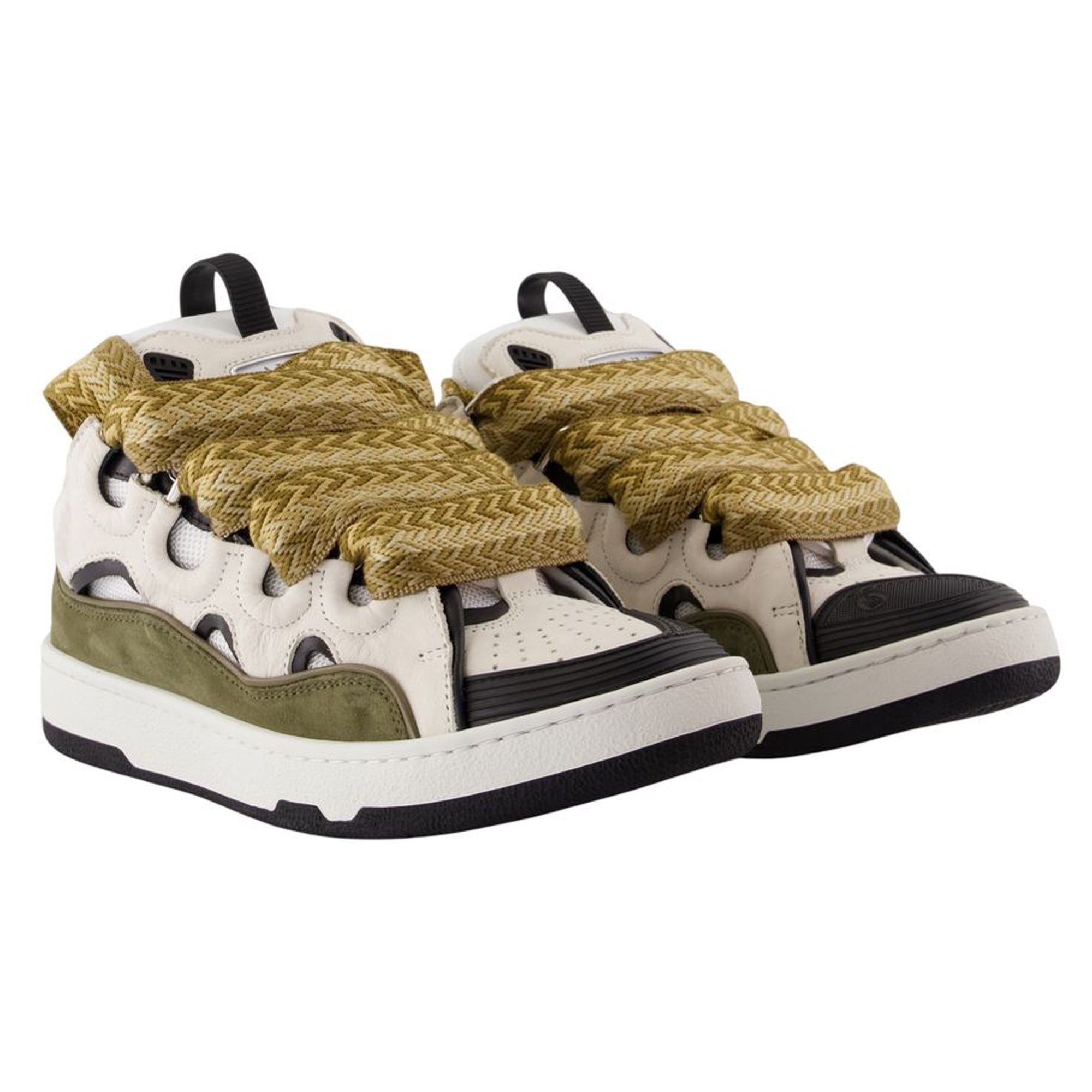Women's Curb Sneakers - Lanvin - Synthetic - White/Khaki