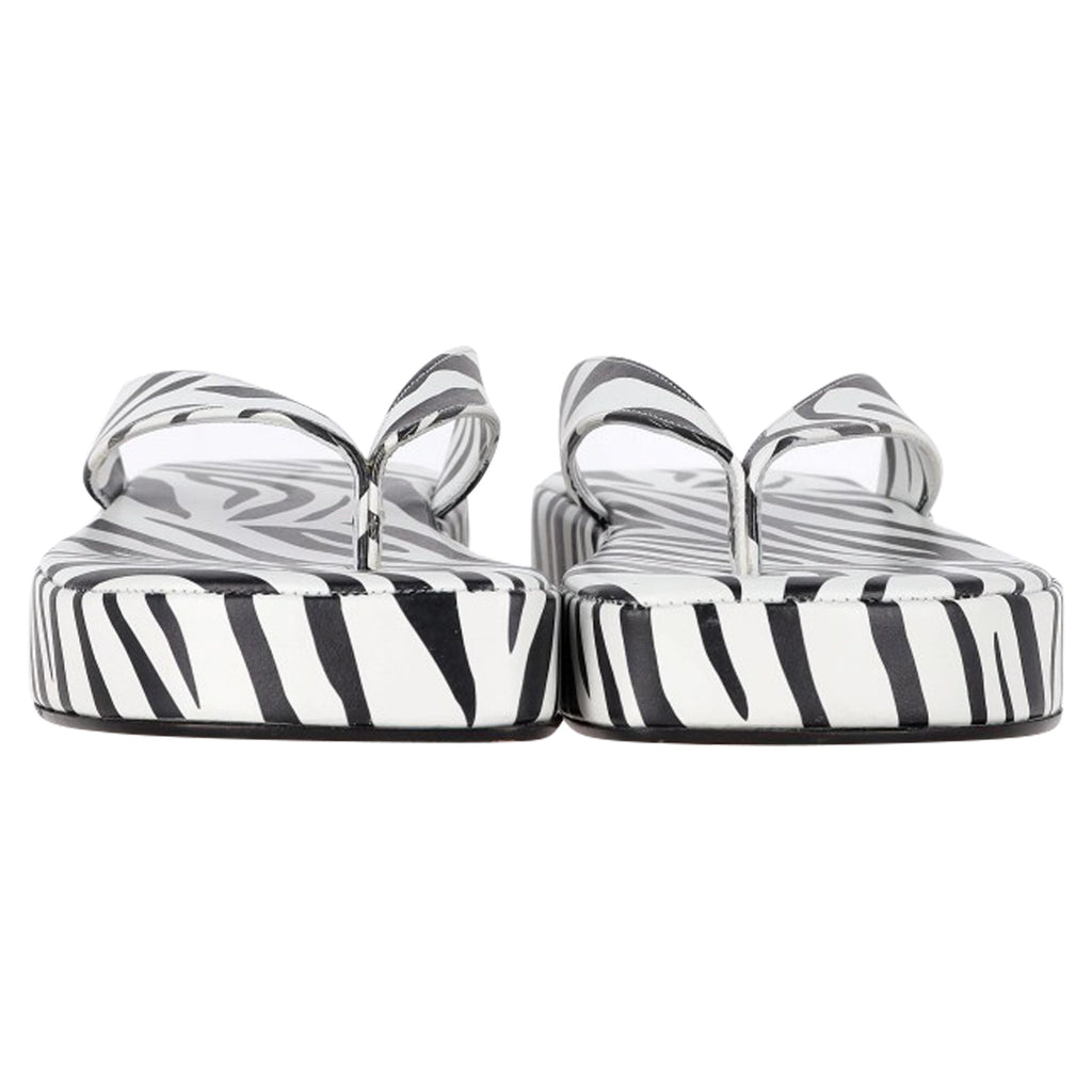 Amina Muaddi Johana Zebra-Print Platform Thong Sandals in Black and White Leather