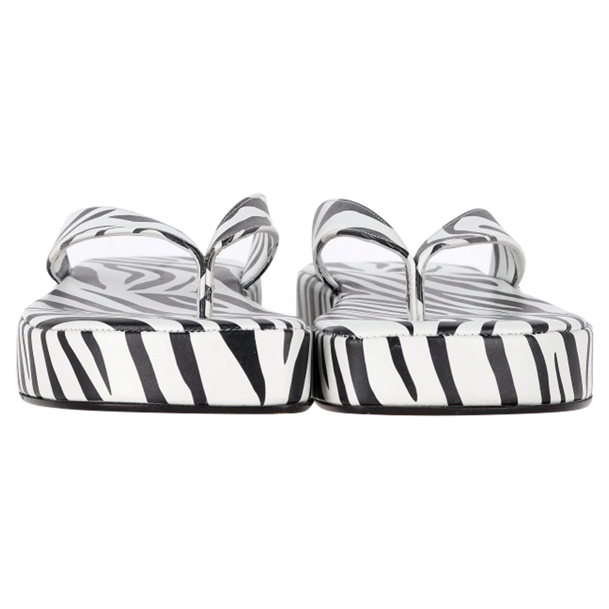 Amina Muaddi Johana Zebra-Print Platform Thong Sandals in Black and White Leather