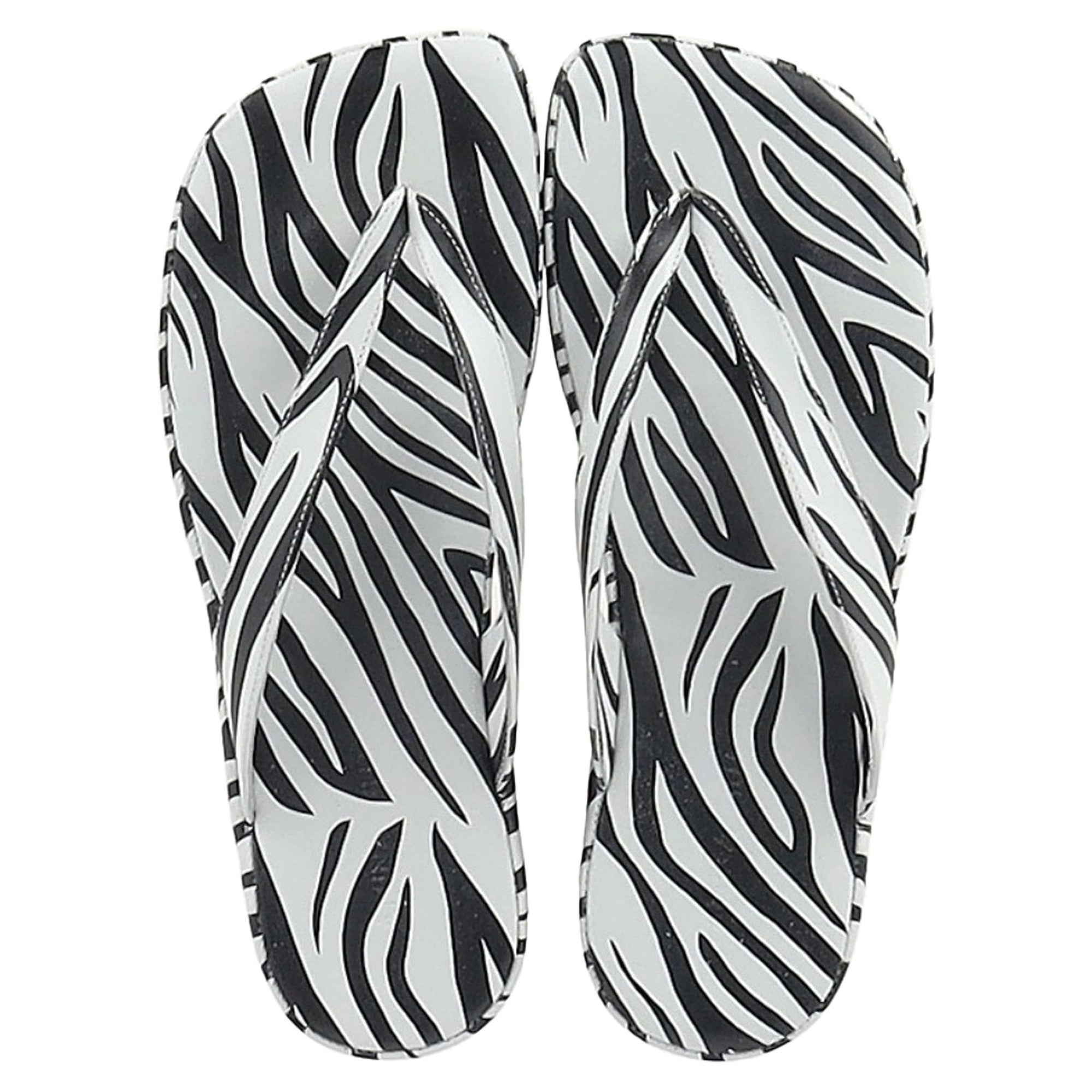 Amina Muaddi Johana Zebra-Print Platform Thong Sandals in Black and White Leather