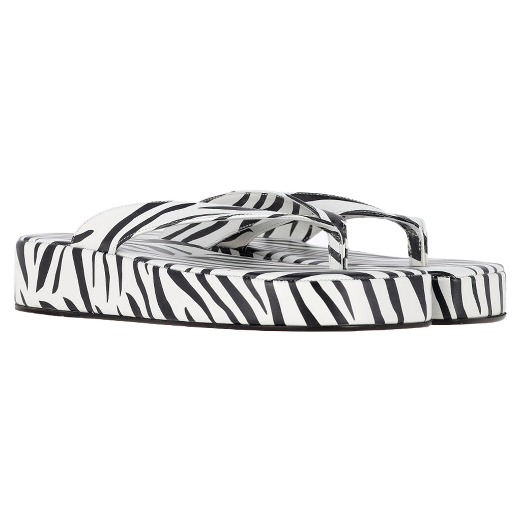 Amina Muaddi Johana Zebra-Print Platform Thong Sandals in Black and White Leather