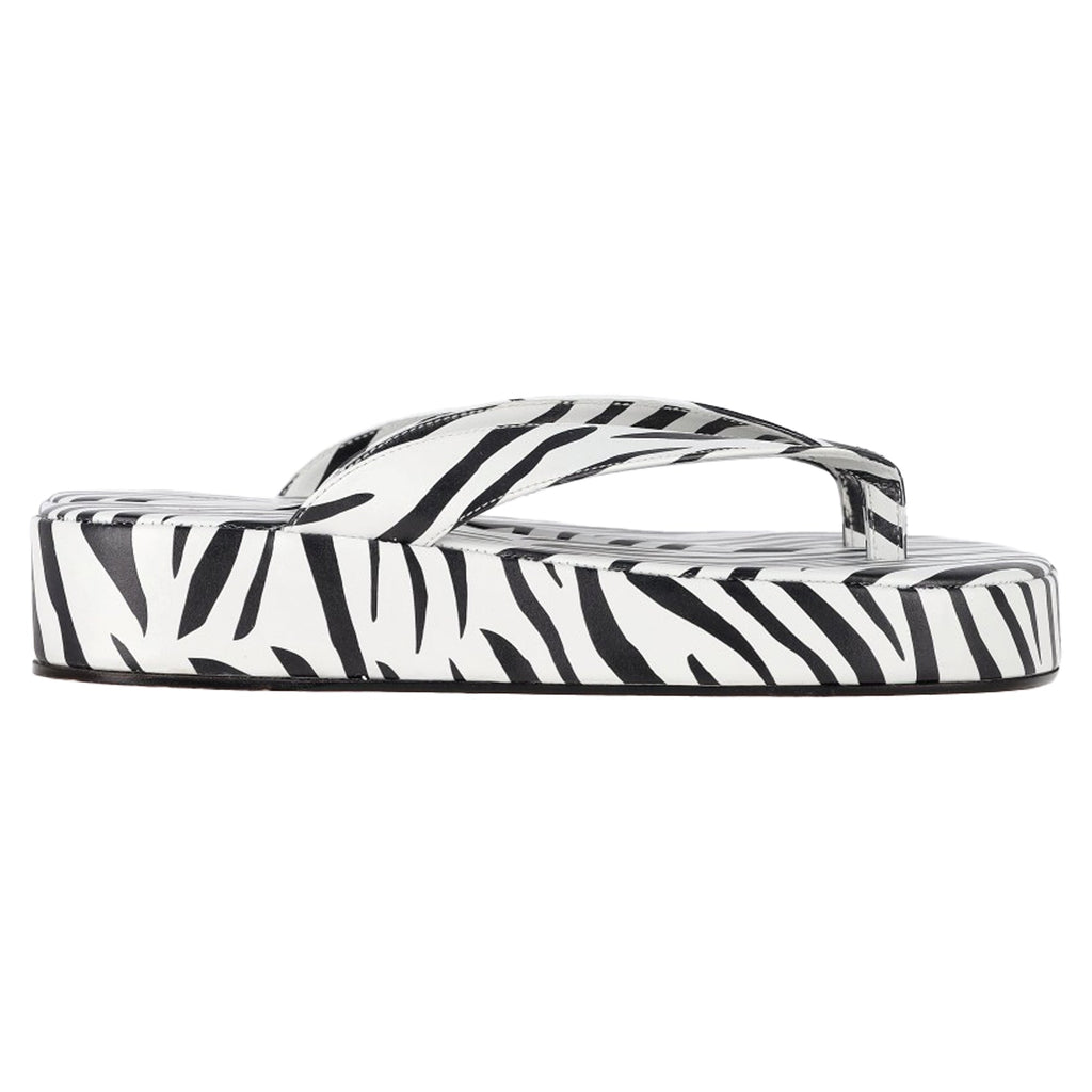 Amina Muaddi Johana Zebra-Print Platform Thong Sandals in Black and White Leather