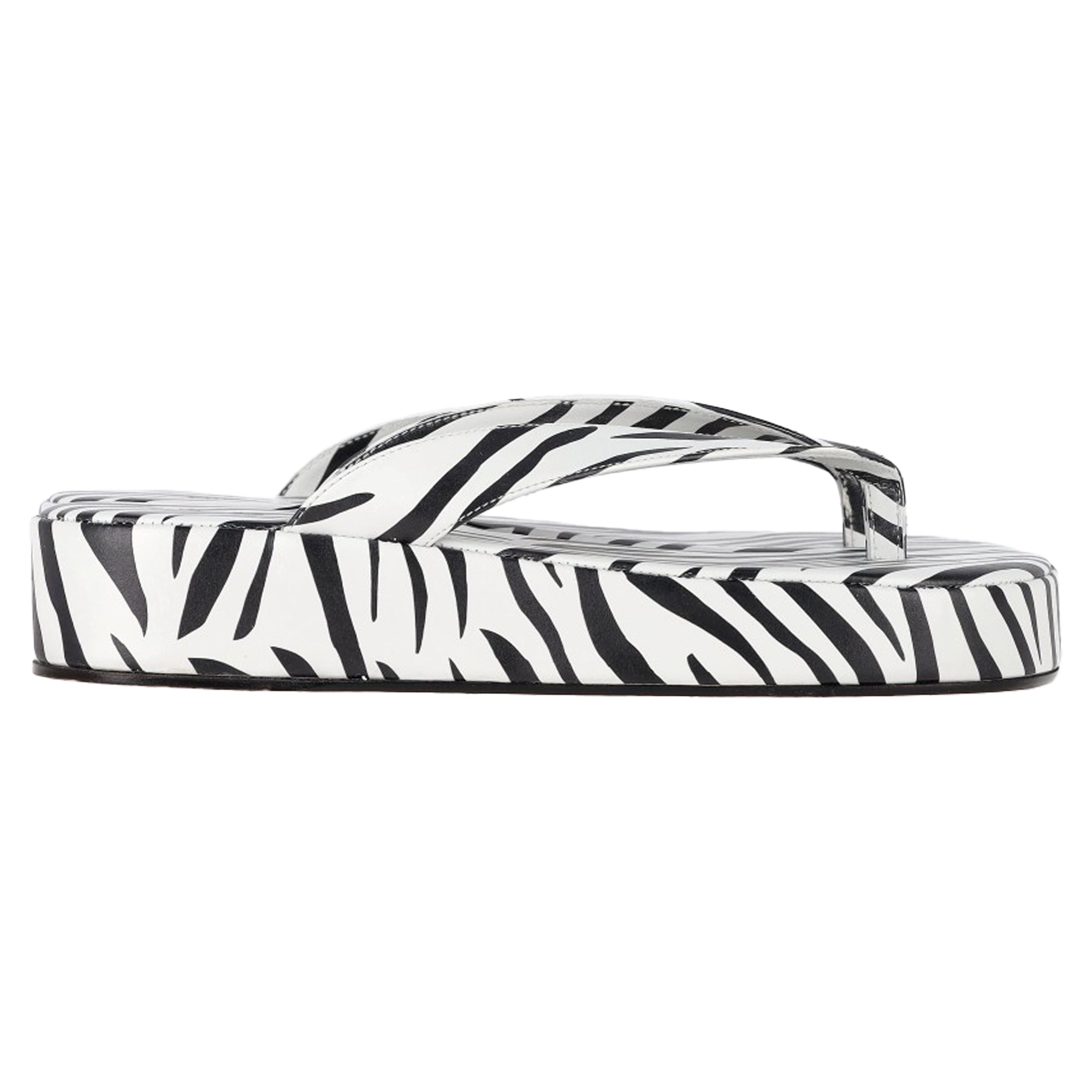 Amina Muaddi Johana Zebra-Print Platform Thong Sandals in Black and White Leather