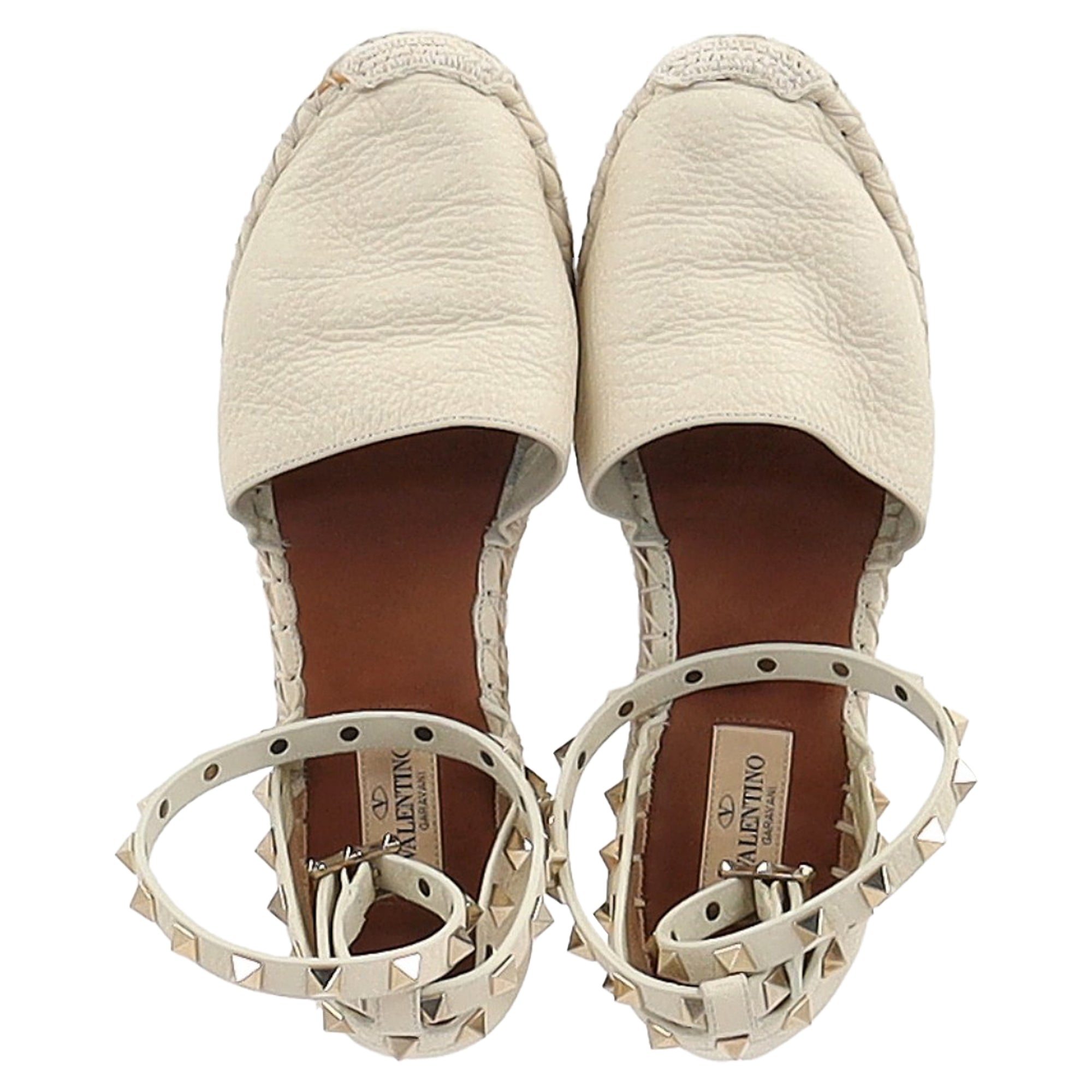 Valentino Rockstud Espadrille Flats in White Leather