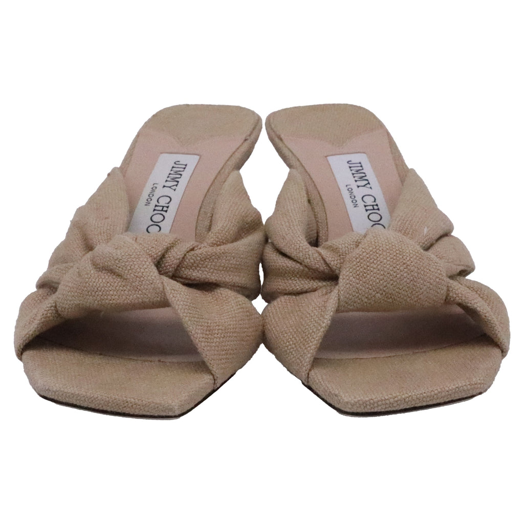 Jimmy Choo Avenue 50 Knotted Mules in Brown Linen