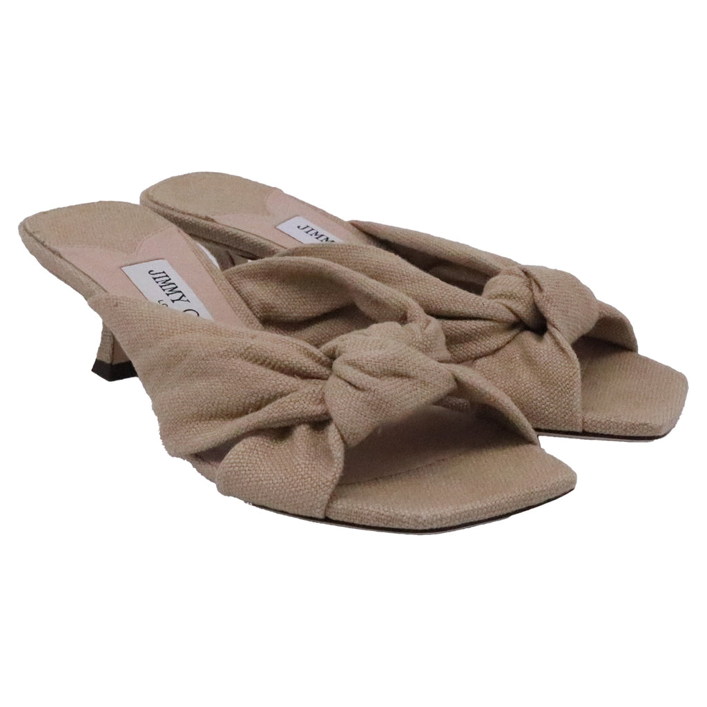 Jimmy Choo Avenue 50 Knotted Mules in Brown Linen
