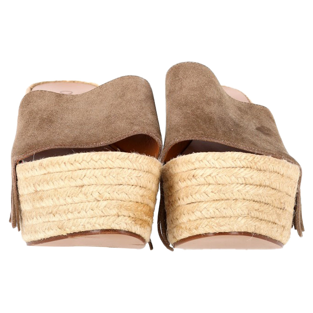 Chloé Fringe-Trimmed Espadrille Wedge Sandals in Brown Suede