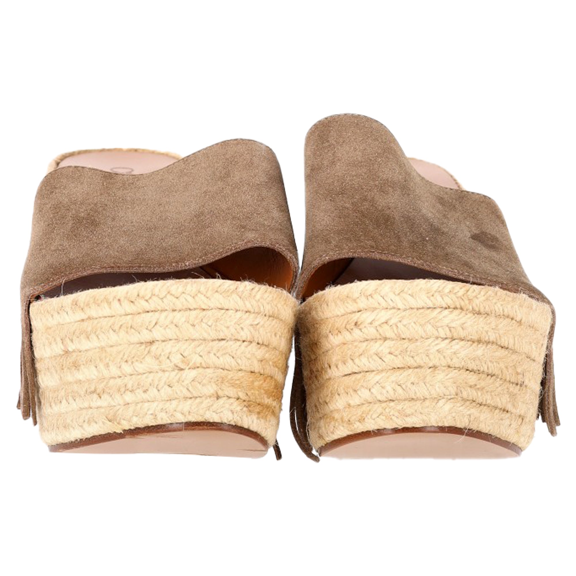 Chloé Fringe-Trimmed Espadrille Wedge Sandals in Brown Suede