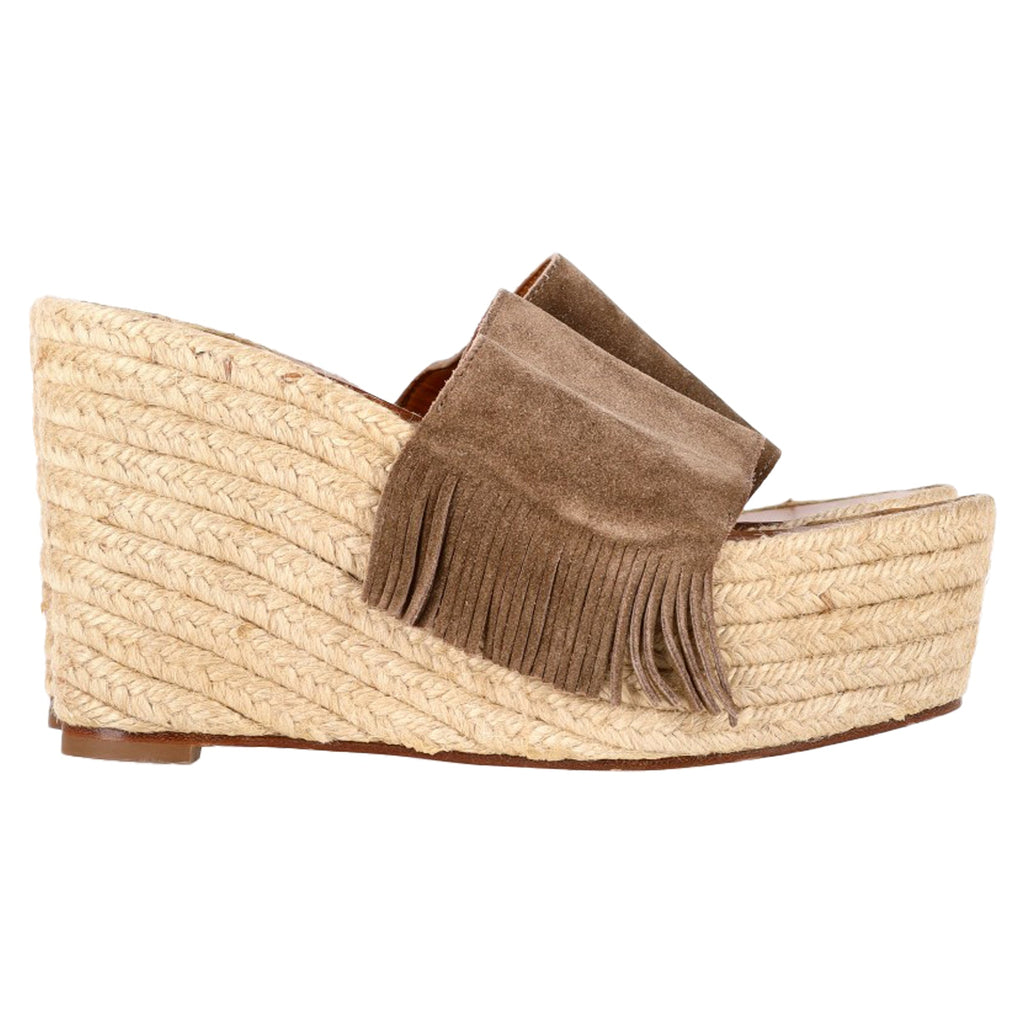 Chloé Fringe-Trimmed Espadrille Wedge Sandals in Brown Suede