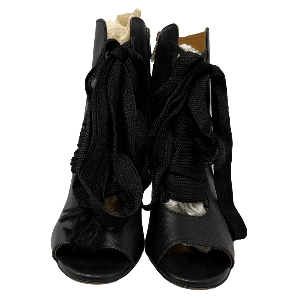 Chloé Harper Peep-Toe Lace Up Boots in Black Leather