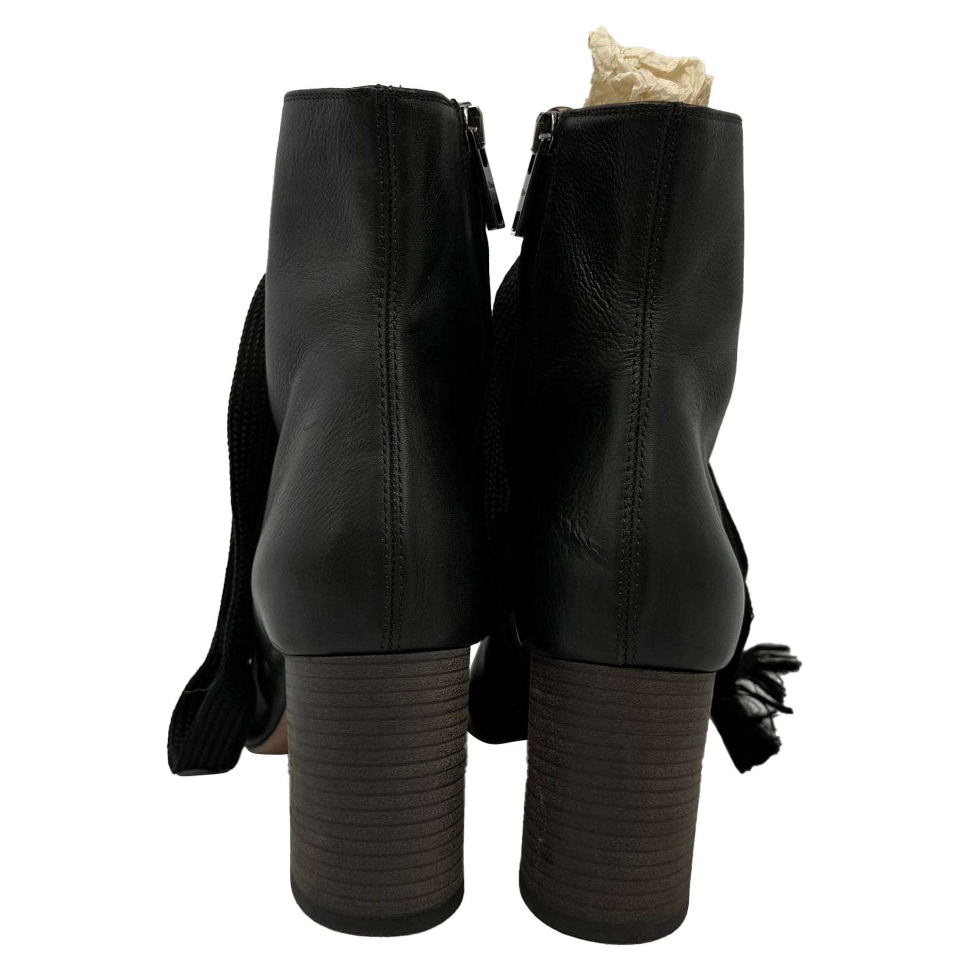 Chloé Harper Peep-Toe Lace Up Boots in Black Leather