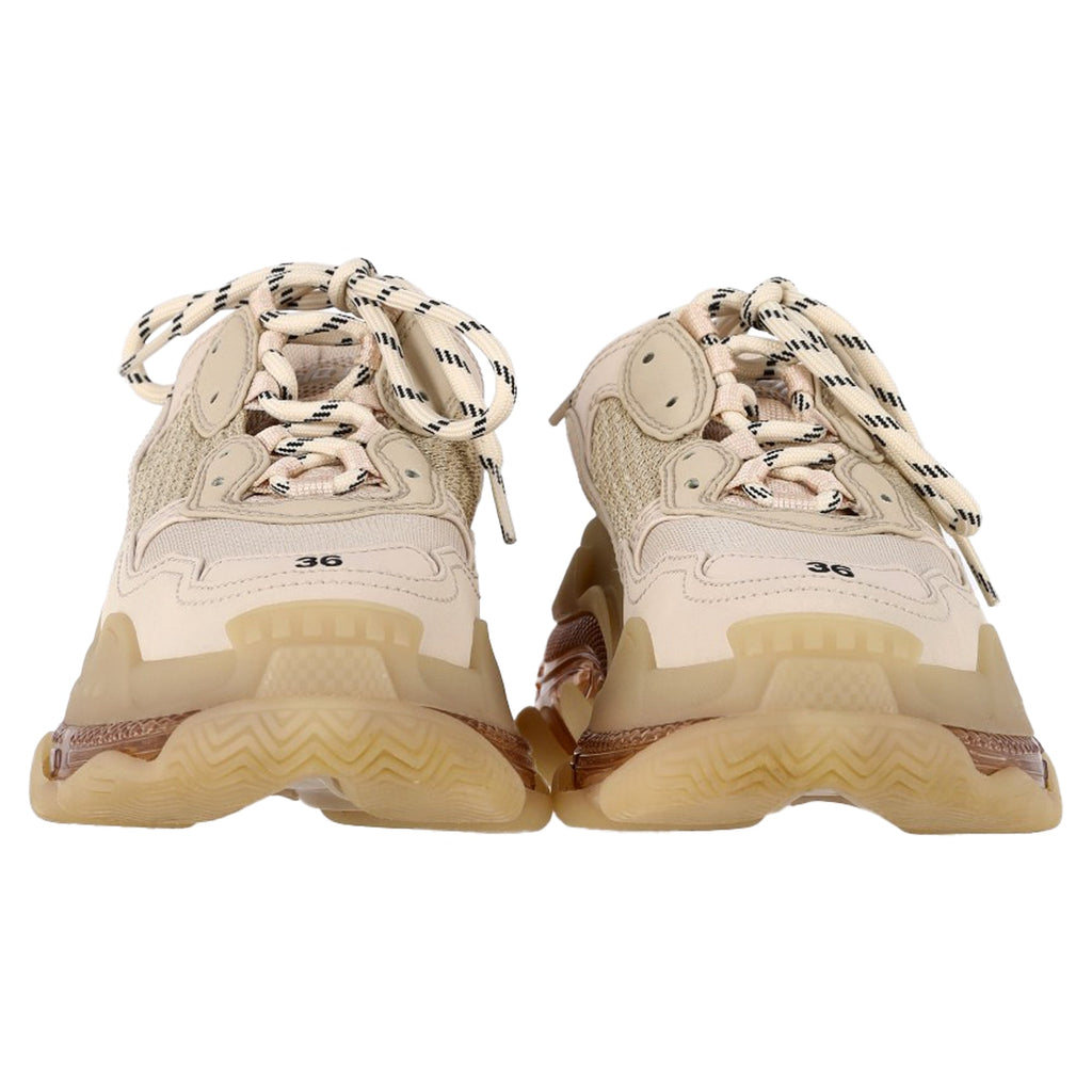 Women's Balenciaga Clear Sole Triple S Sneakers in Beige Polyester