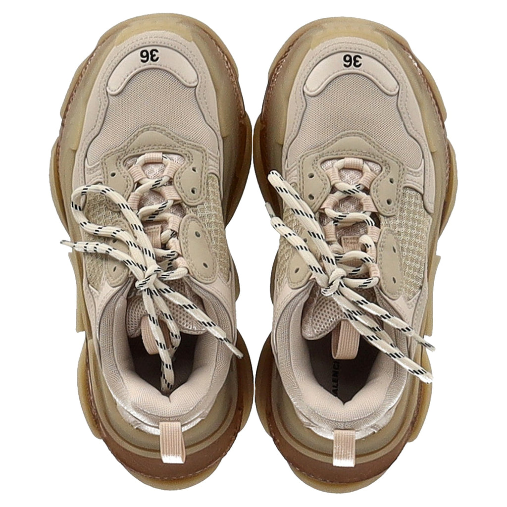 Women's Balenciaga Clear Sole Triple S Sneakers in Beige Polyester