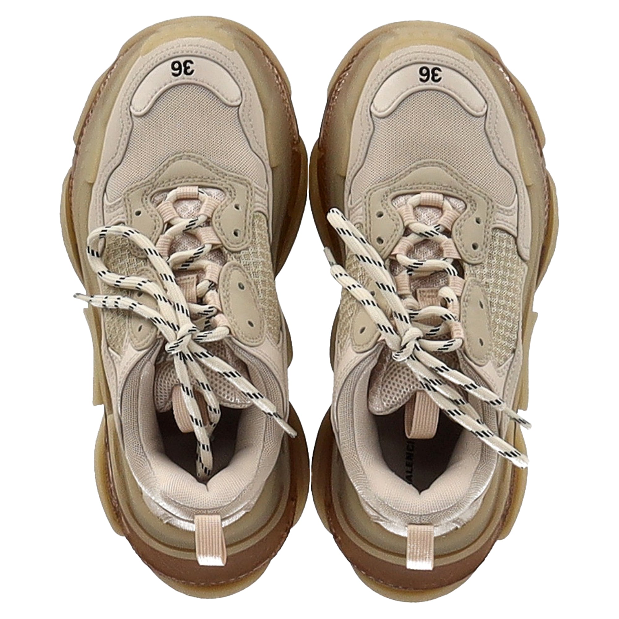 Women's Balenciaga Clear Sole Triple S Sneakers in Beige Polyester