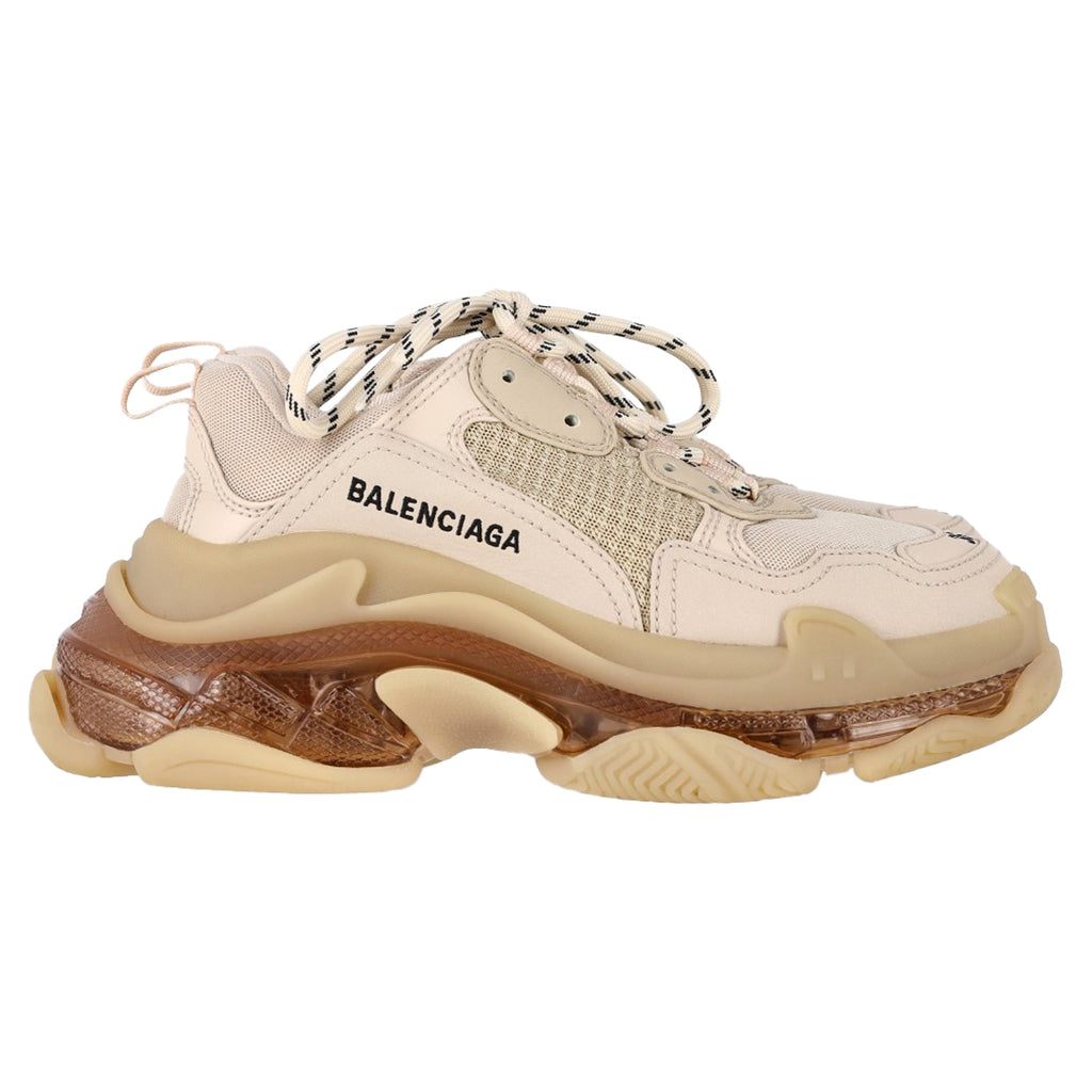Women's Balenciaga Clear Sole Triple S Sneakers in Beige Polyester