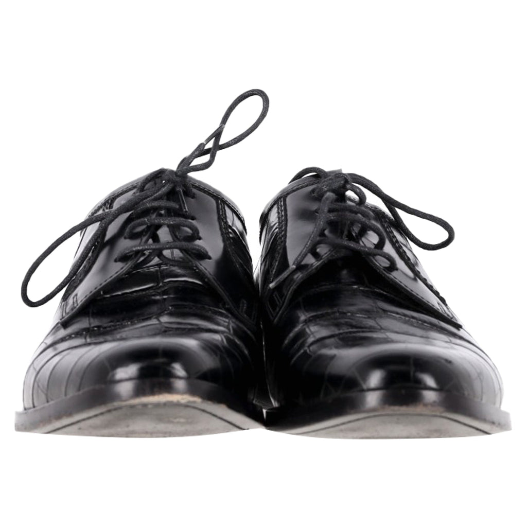 Saint Laurent Croc Embossed Lace Up Oxfords in Black Leather