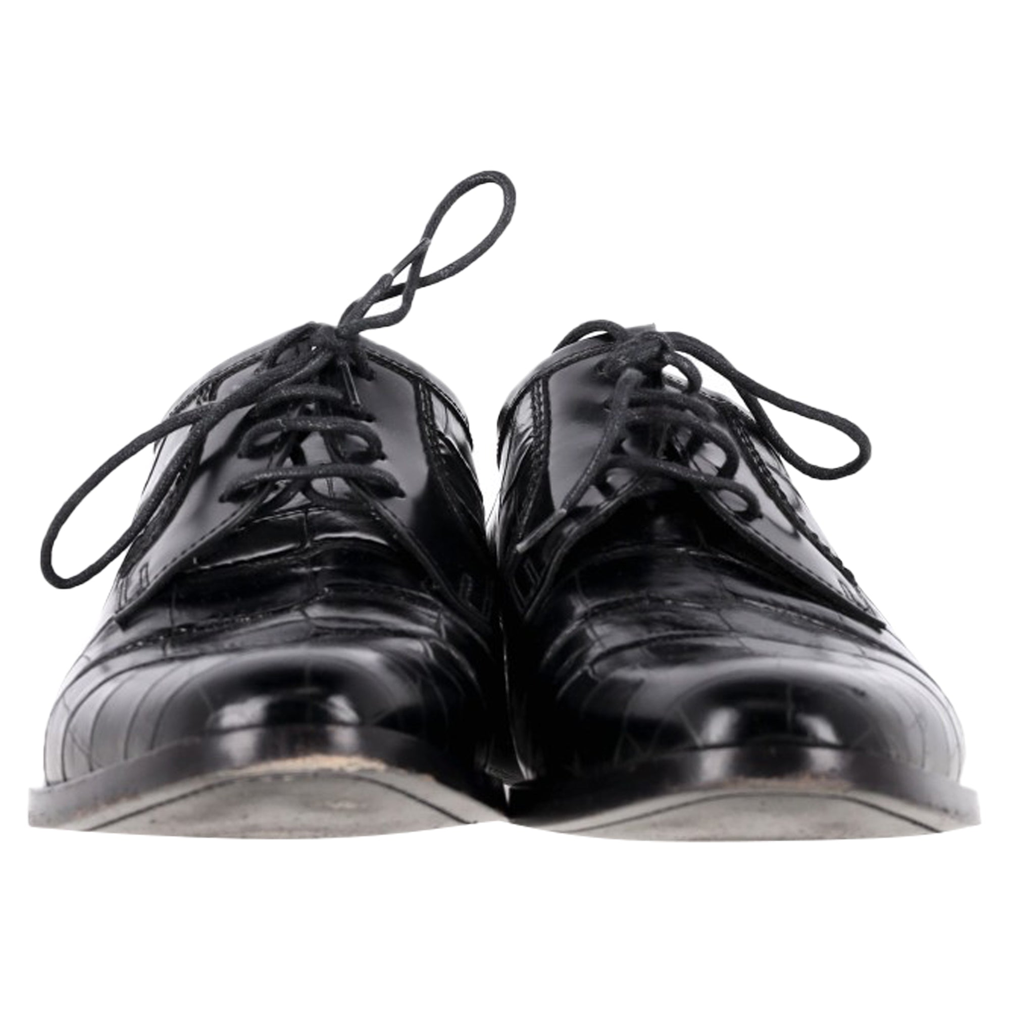 Saint Laurent Croc Embossed Lace Up Oxfords in Black Leather