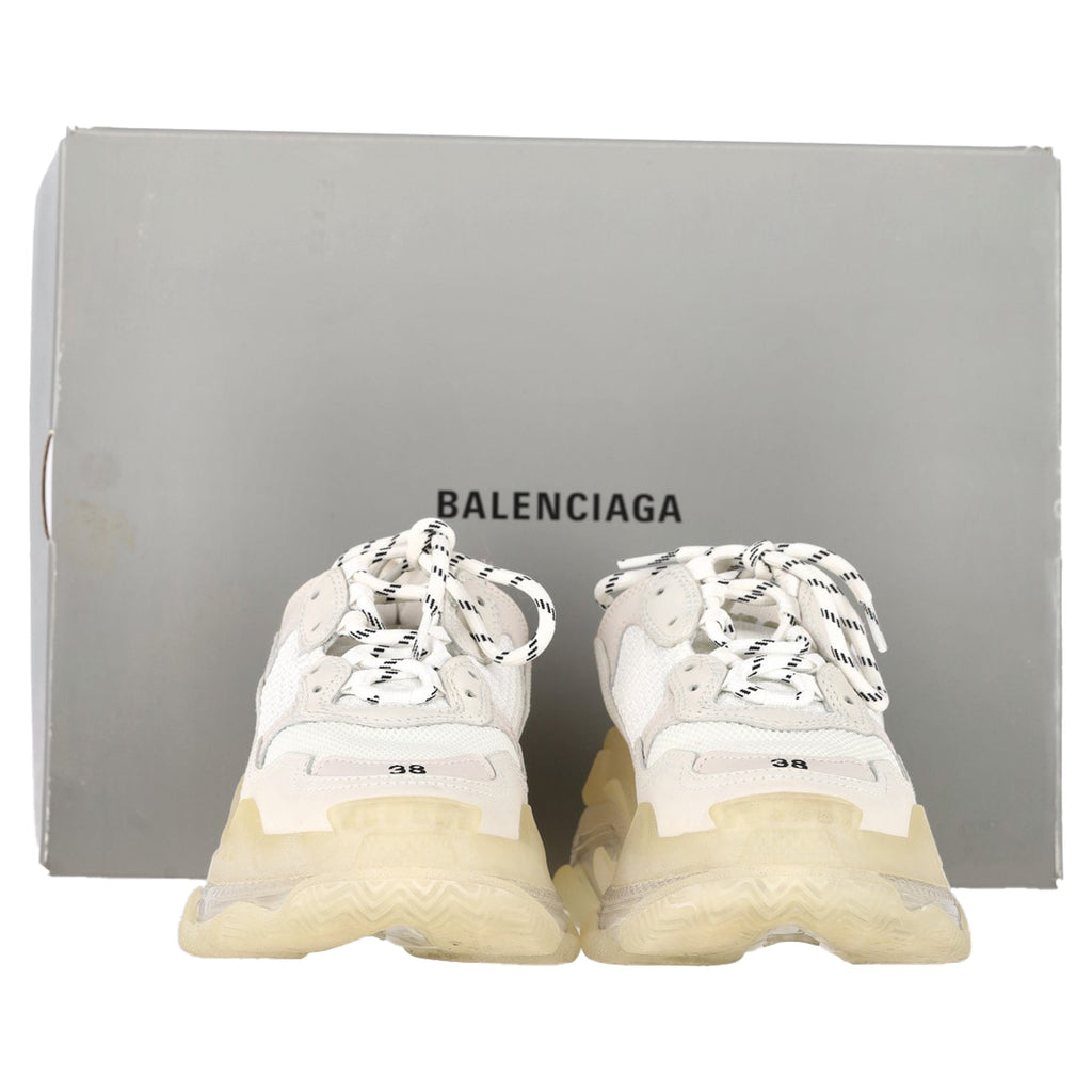 Women's Balenciaga Clear Sole Triple S Sneakers in White Polyester