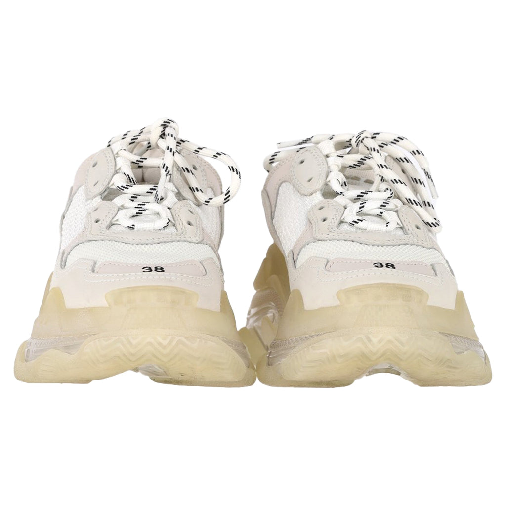 Women's Balenciaga Clear Sole Triple S Sneakers in White Polyester