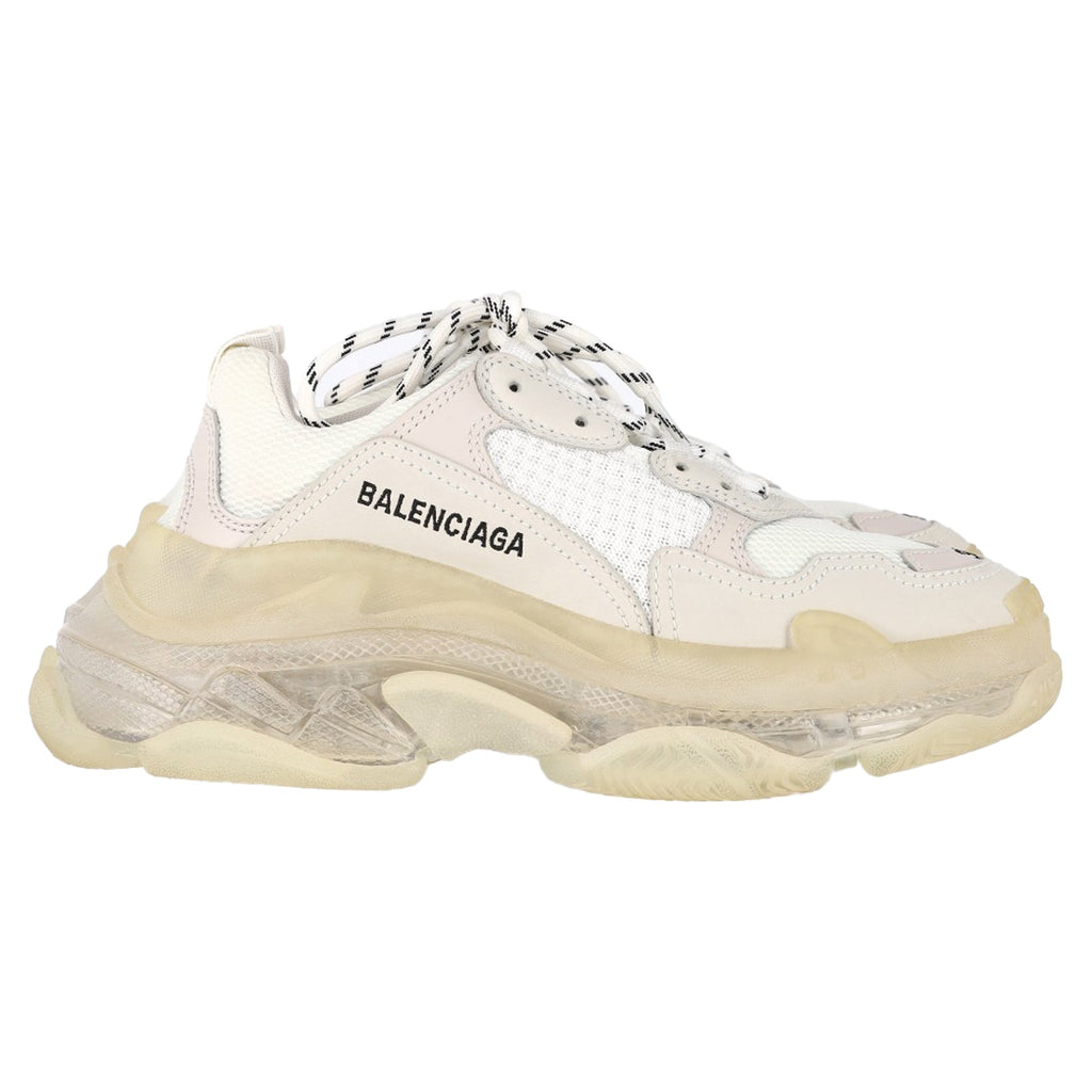 Women's Balenciaga Clear Sole Triple S Sneakers in White Polyester