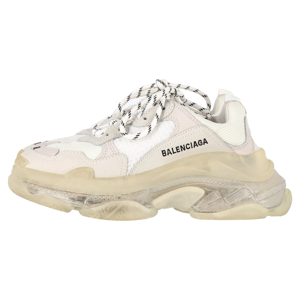 Women's Balenciaga Clear Sole Triple S Sneakers in White Polyester