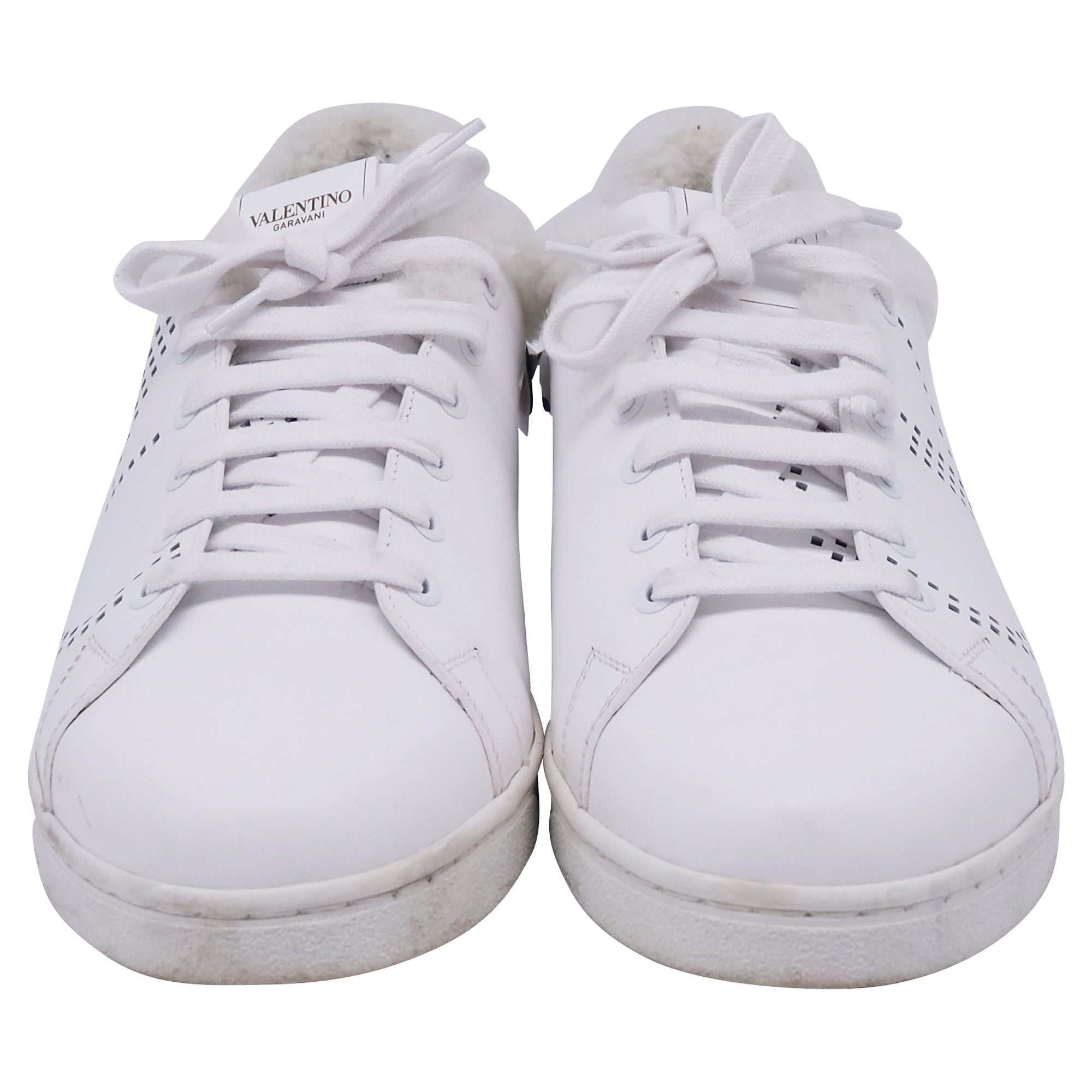Valentino Garavani Backnet Perforated Shear-Lined Sneakers in White Leather