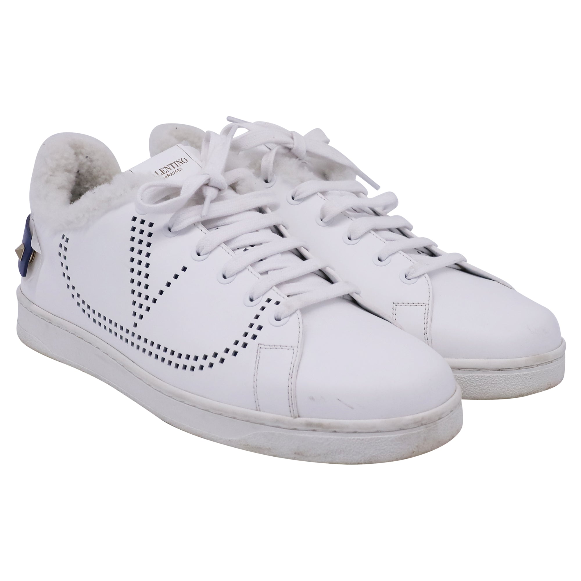 Valentino Garavani Backnet Perforated Shear-Lined Sneakers in White Leather