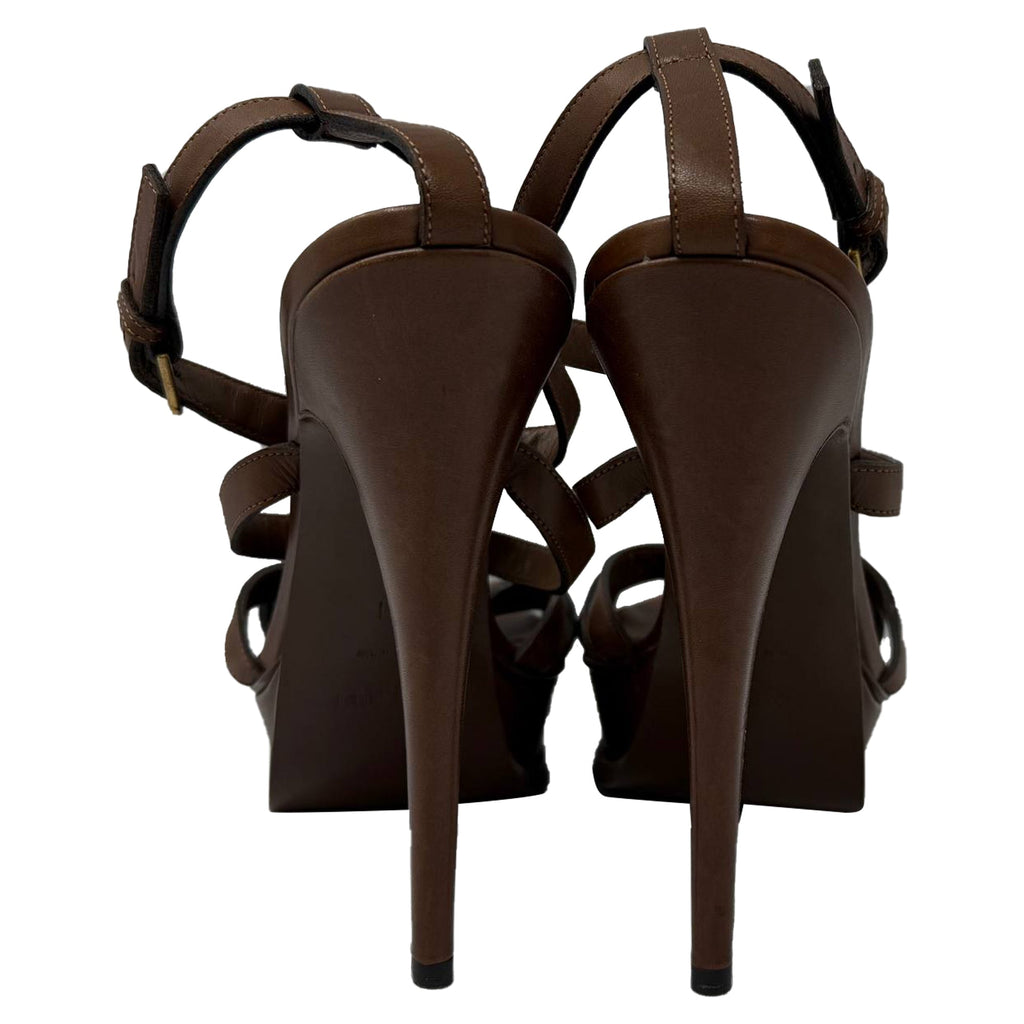 Saint Laurent Tribute Platform Sandals in Brown Leather
