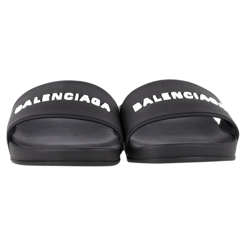 Women's Balenciaga Logo Pool Clog Slides in Black Rubber