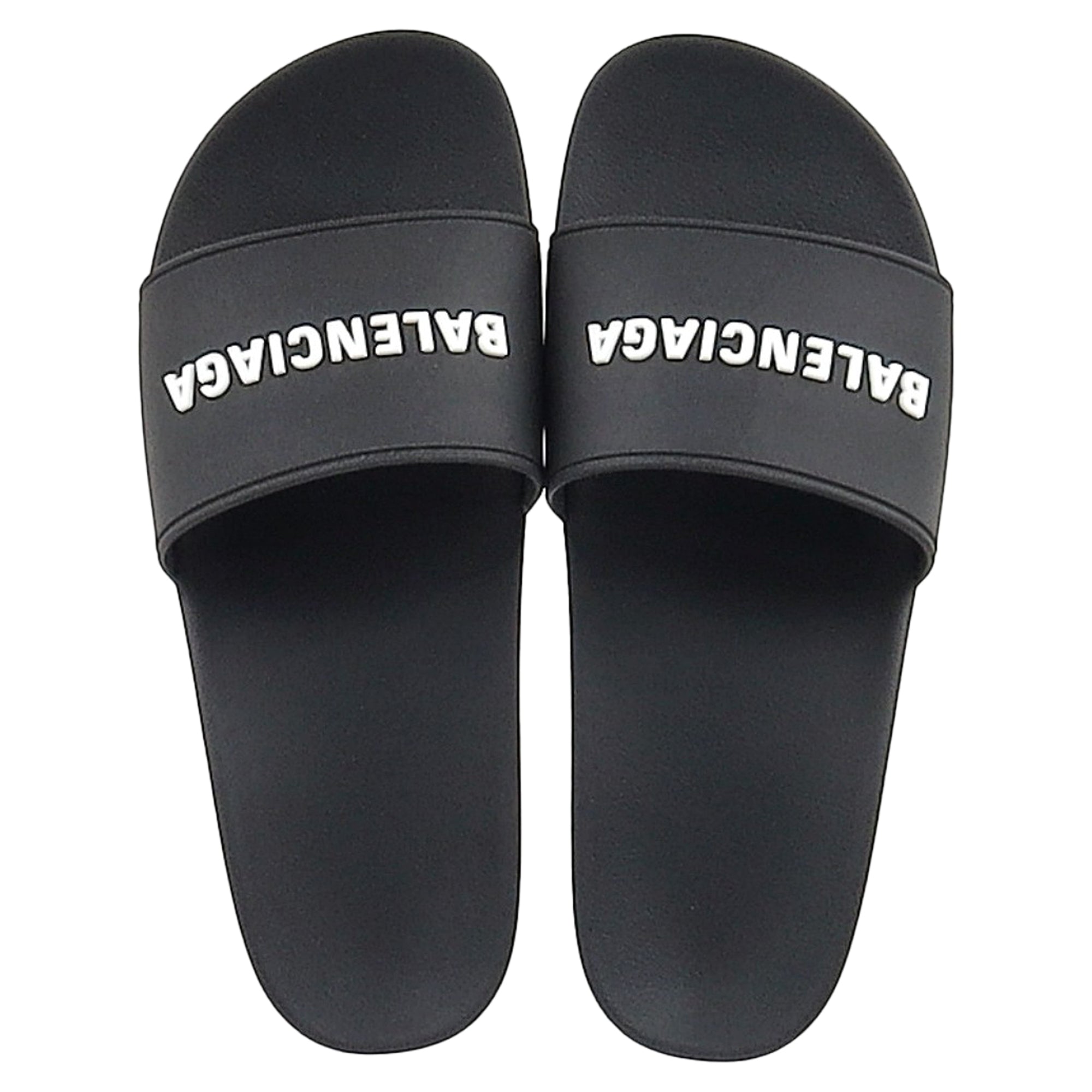 Women's Balenciaga Logo Pool Clog Slides in Black Rubber