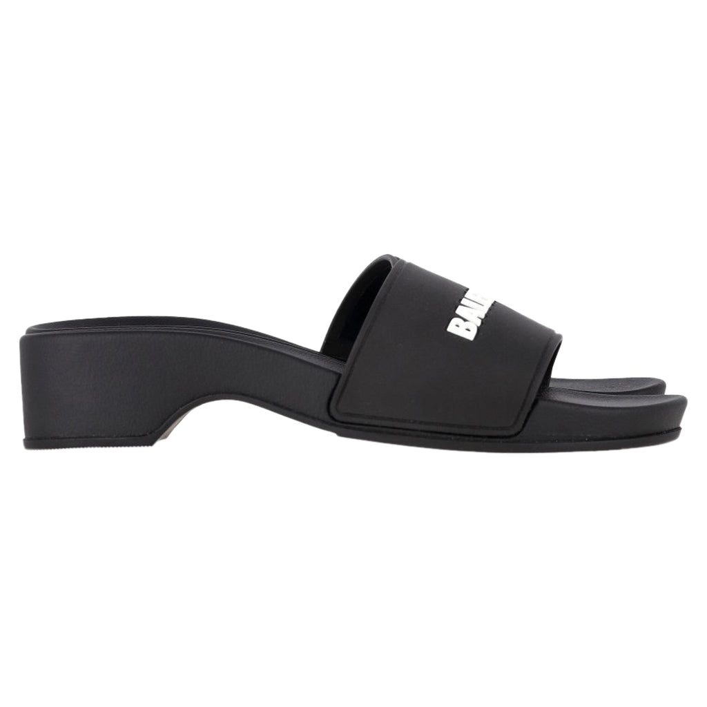 Women's Balenciaga Logo Pool Clog Slides in Black Rubber